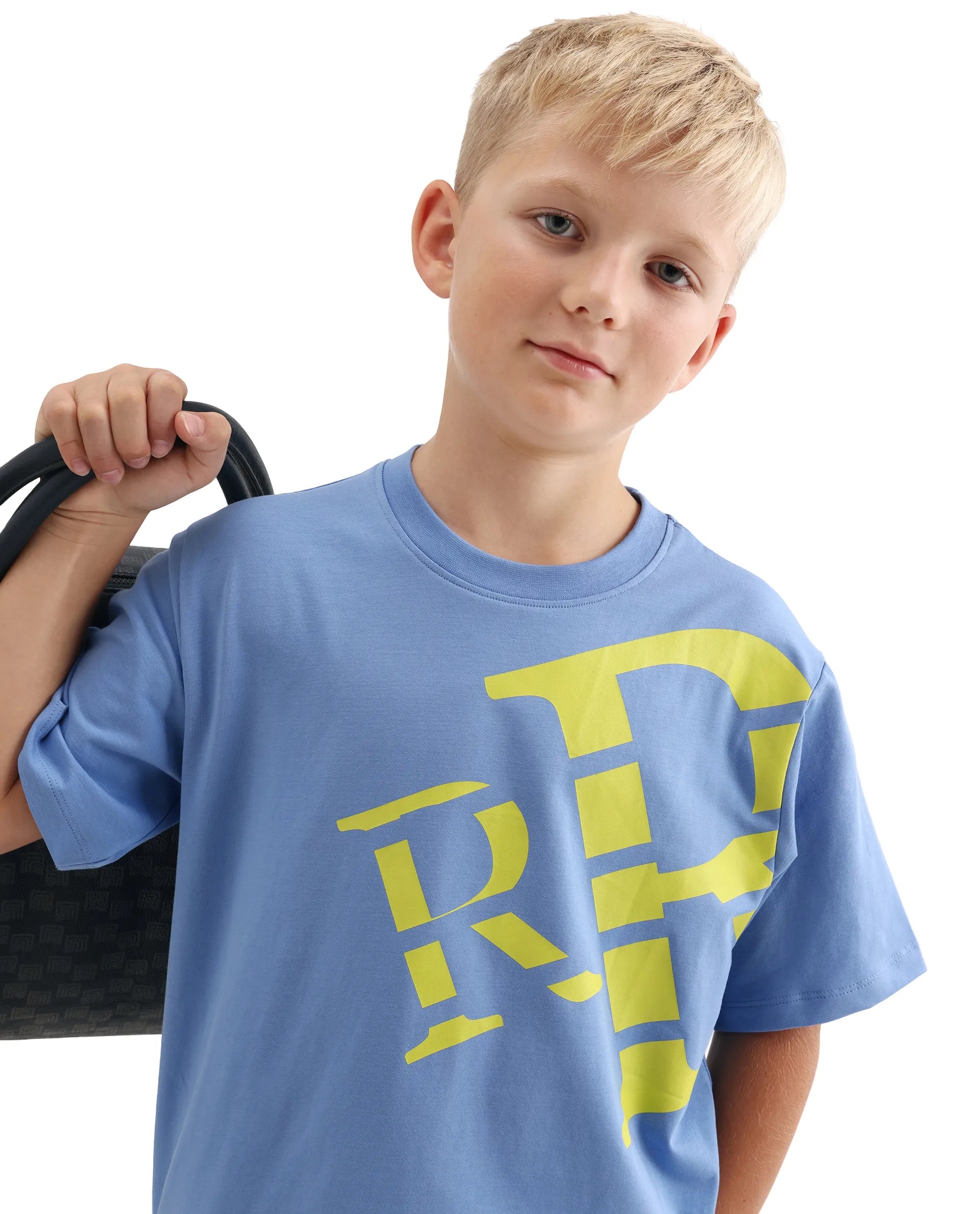 Rare Ones Kids Feat-K Light Blue Cotton Blend Fabric Pull-On Closure Regular Fit T-Shirt