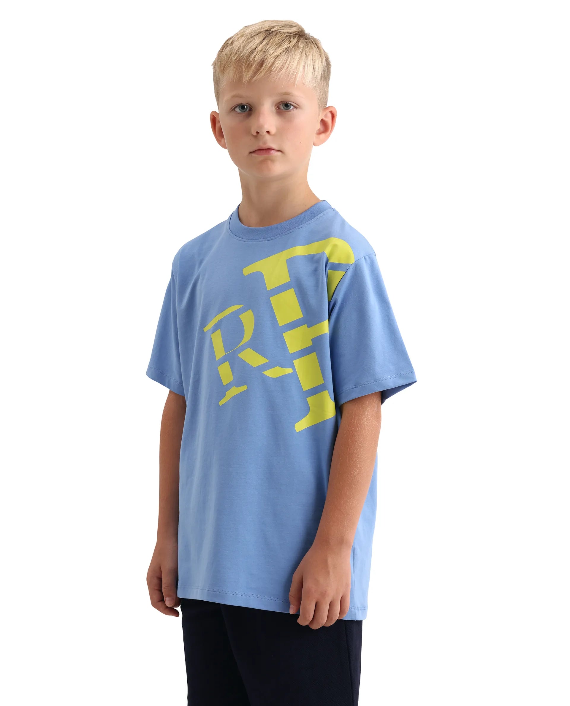 Rare Ones Kids Feat-K Light Blue Cotton Blend Fabric Pull-On Closure Regular Fit T-Shirt