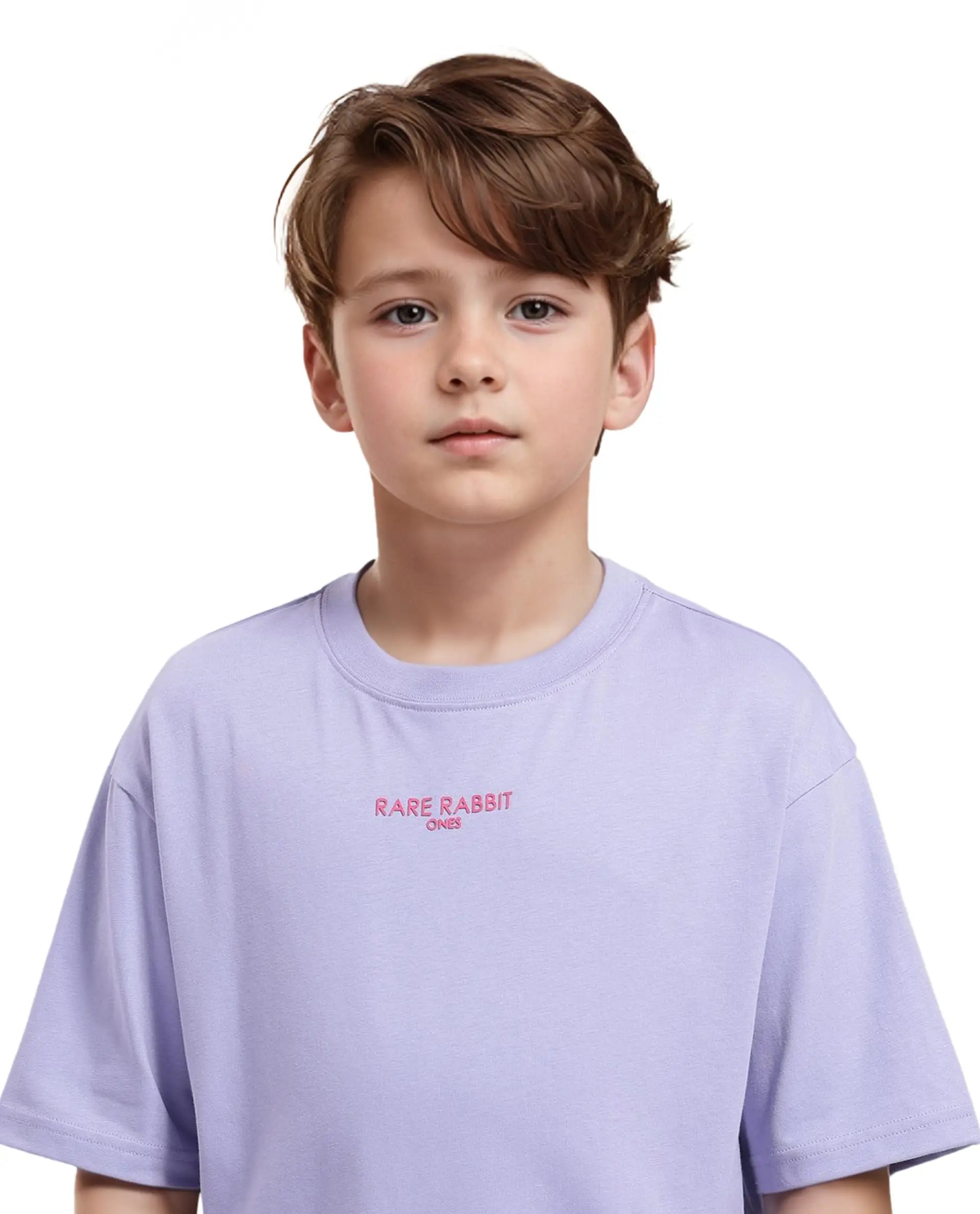 Rare Ones Kids Feg Dusky Purple Cotton Half Sleeves Oversized Crew Neck Graphic Back Print with Applique T-Shirt