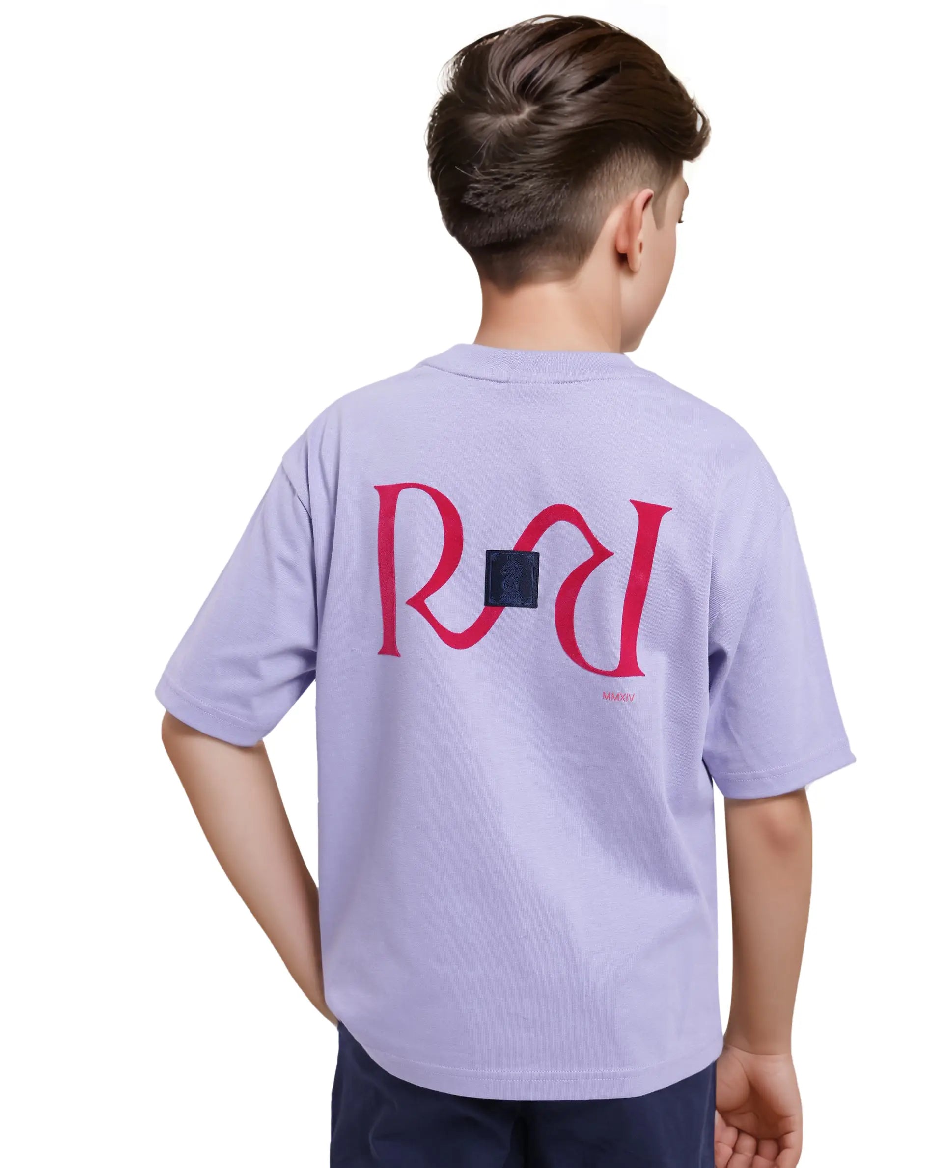 Rare Ones Kids Feg Dusky Purple Cotton Half Sleeves Oversized Crew Neck Graphic Back Print with Applique T-Shirt