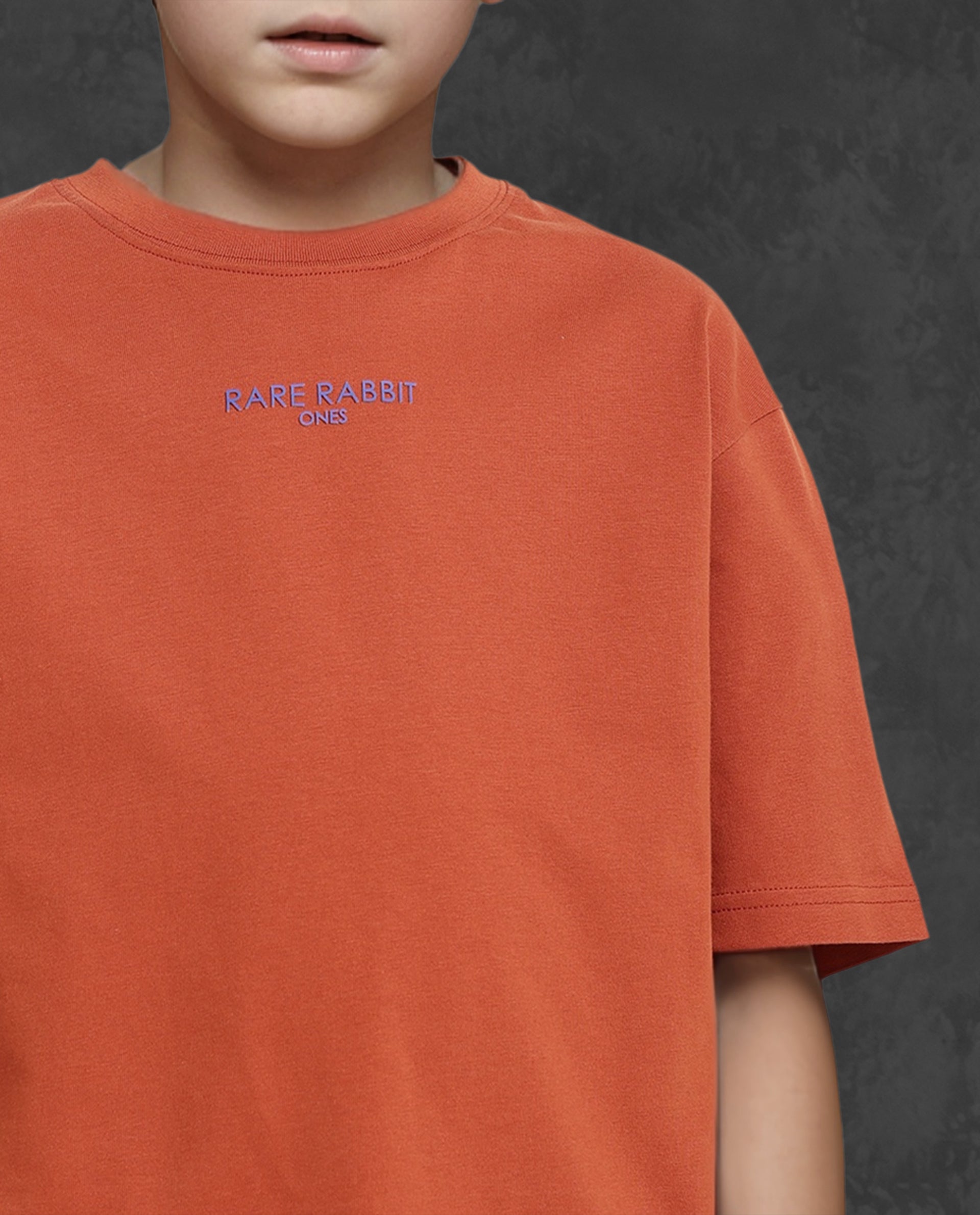 Rare Ones Kids Feg Rust Cotton Half Sleeves Oversized Crew Neck Graphic Back Print with Applique T-Shirt