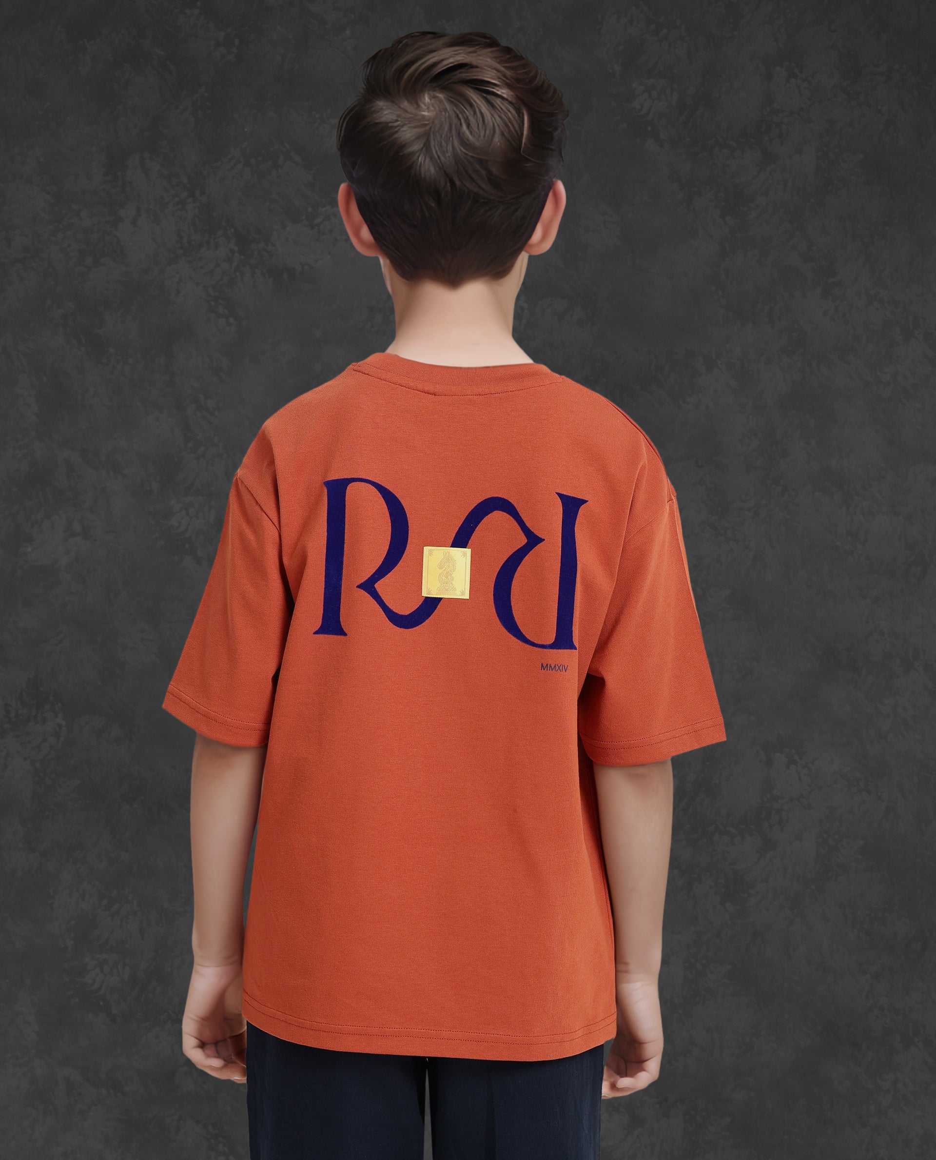 Rare Ones Kids Feg Rust Cotton Half Sleeves Oversized Crew Neck Graphic Back Print with Applique T-Shirt