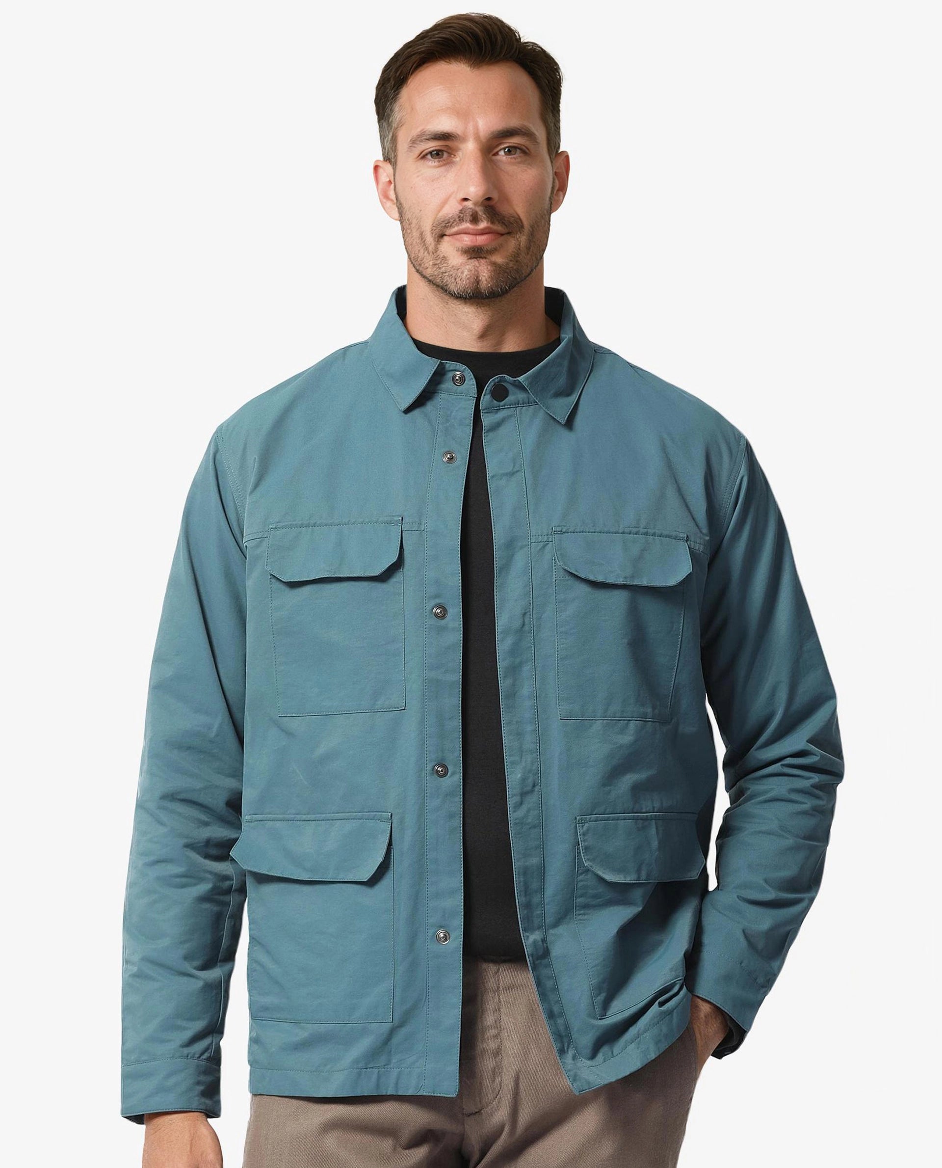 Rare Rabbit Men's Feliu Teal Plain Multi Pocket Utility Jacket