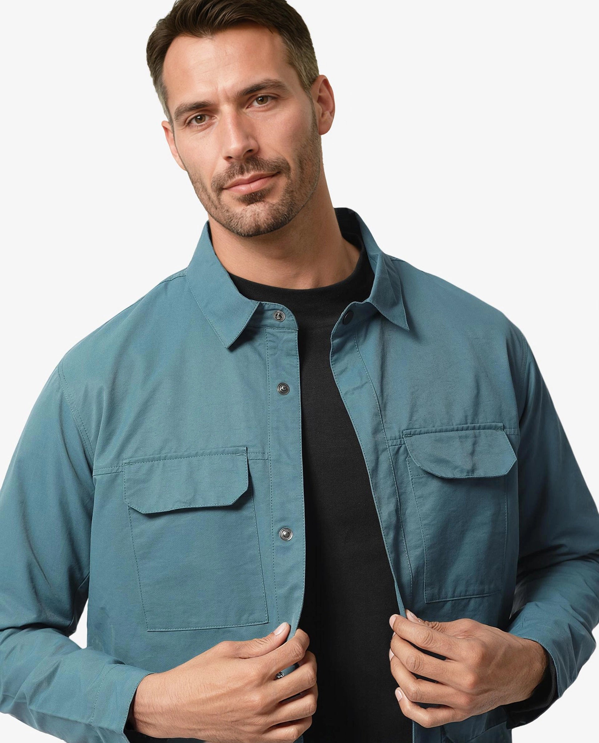 Rare Rabbit Men's Feliu Teal Plain Multi Pocket Utility Jacket