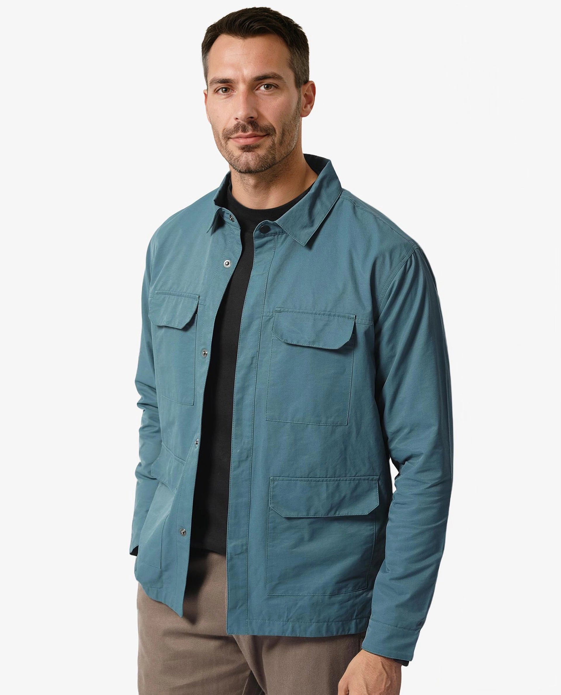 Rare Rabbit Men's Feliu Teal Plain Multi Pocket Utility Jacket