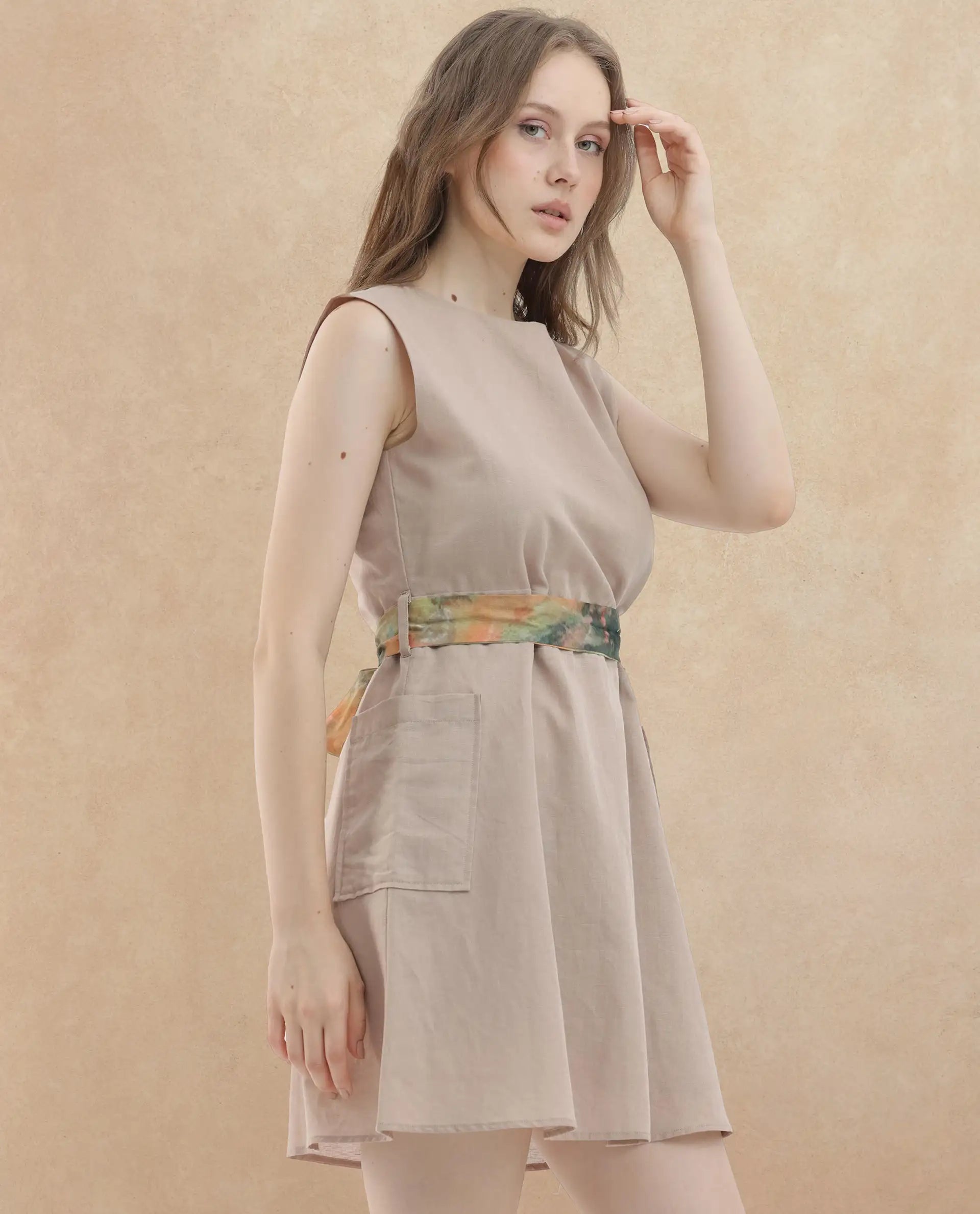 Rareism Womens Felix Light Beige Dress Sleeveless Solid