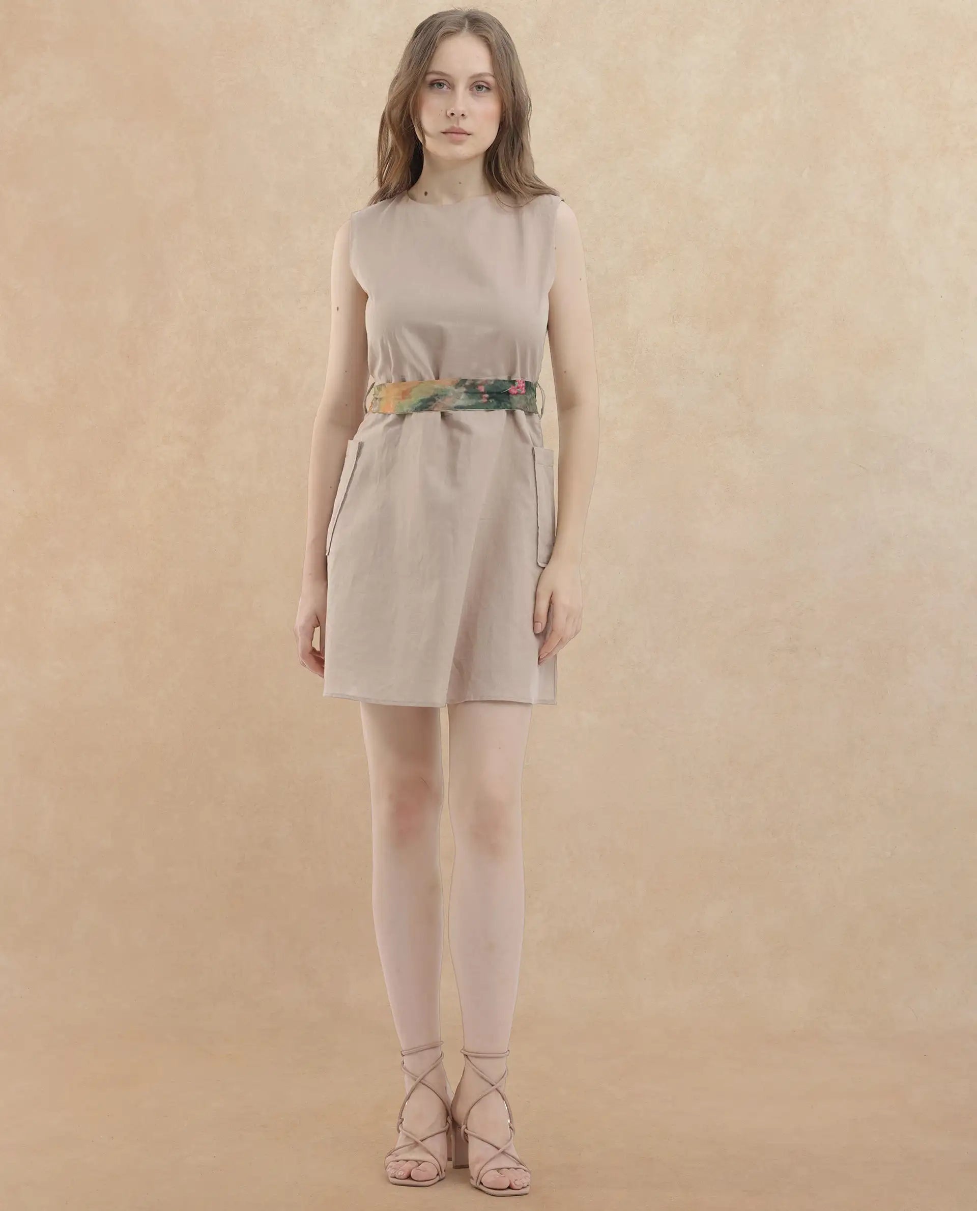 Rareism Womens Felix Light Beige Dress Sleeveless Solid