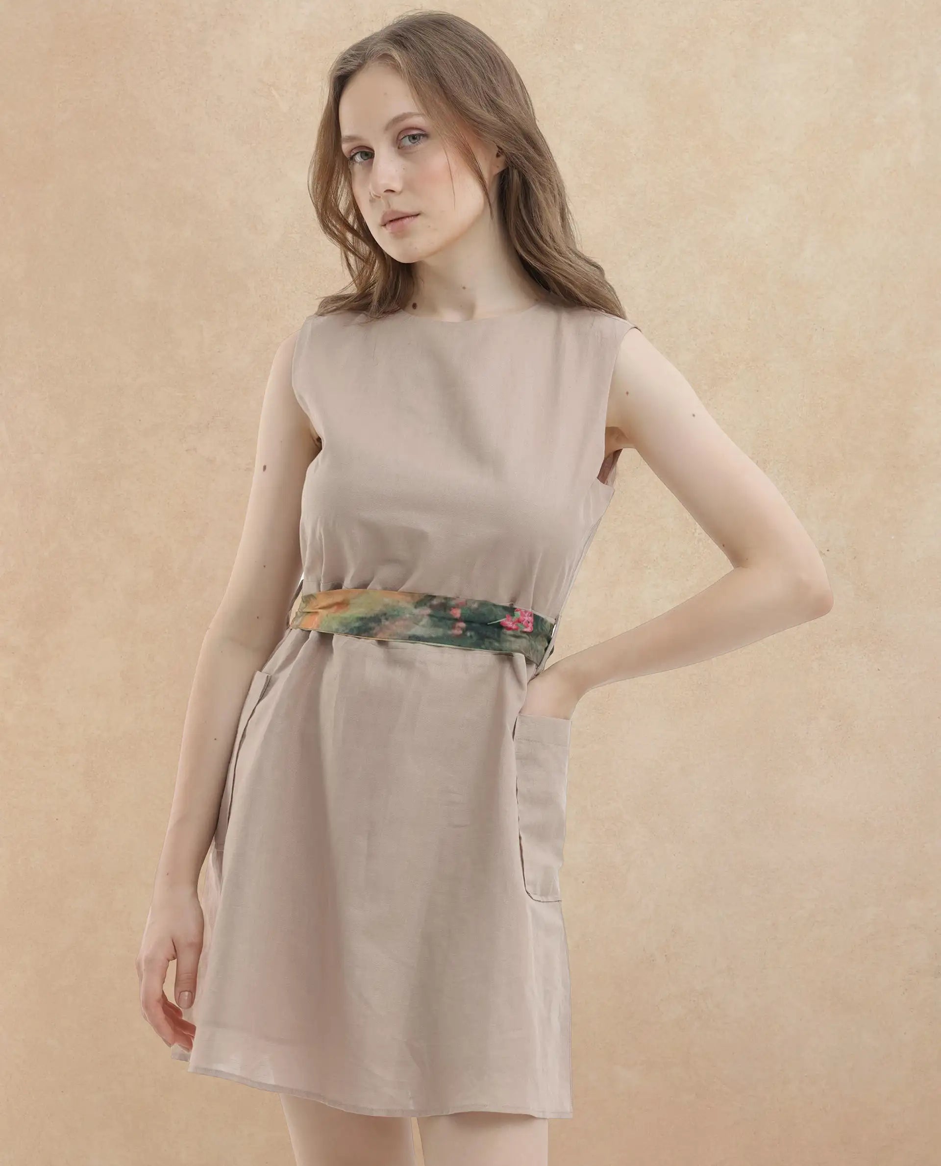 Rareism Womens Felix Light Beige Dress Sleeveless Solid