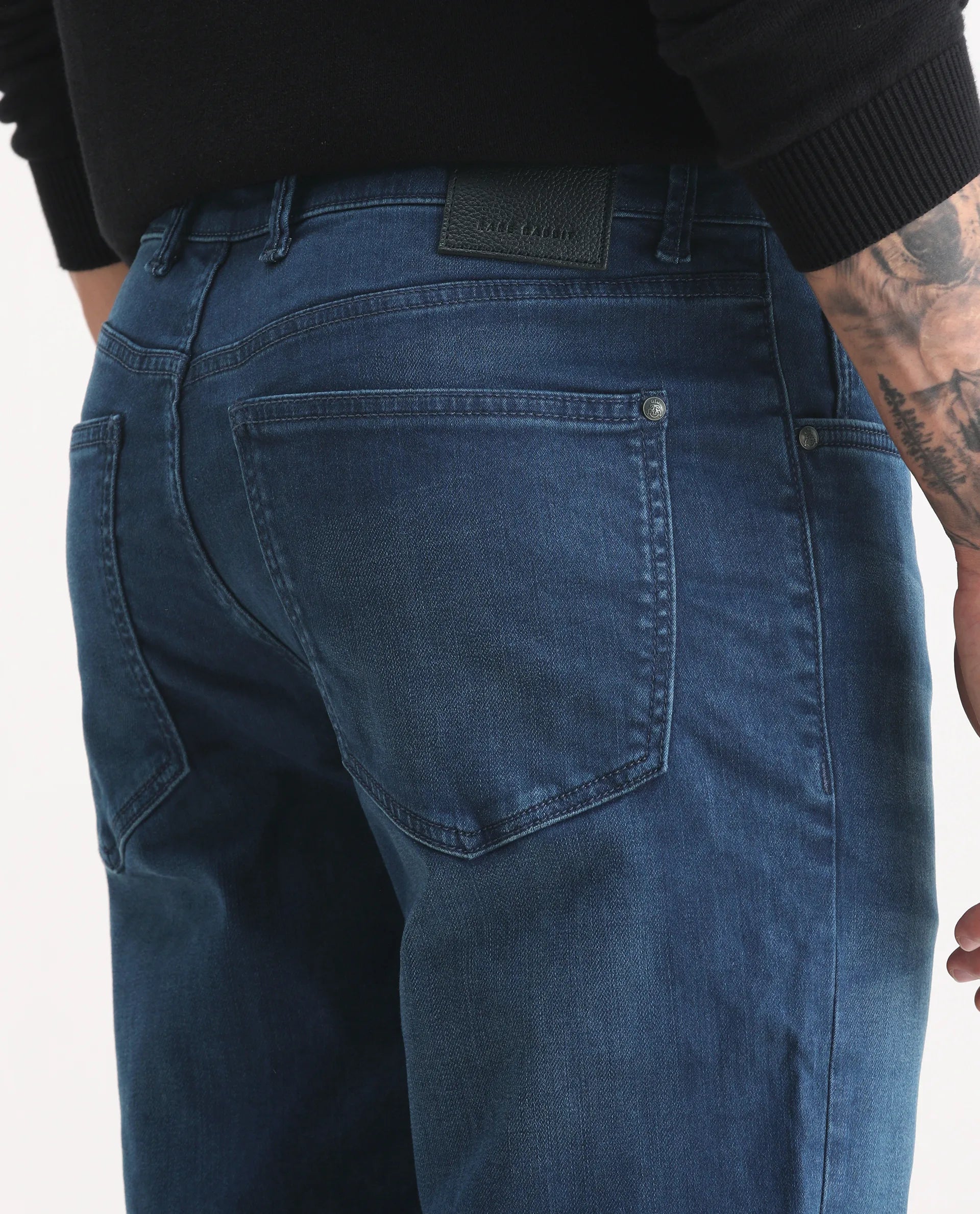 Rare Rabbit Men's Felix-M Dark Blue Cotton Blend Fabric Morris Regular Fit Plain Jeans