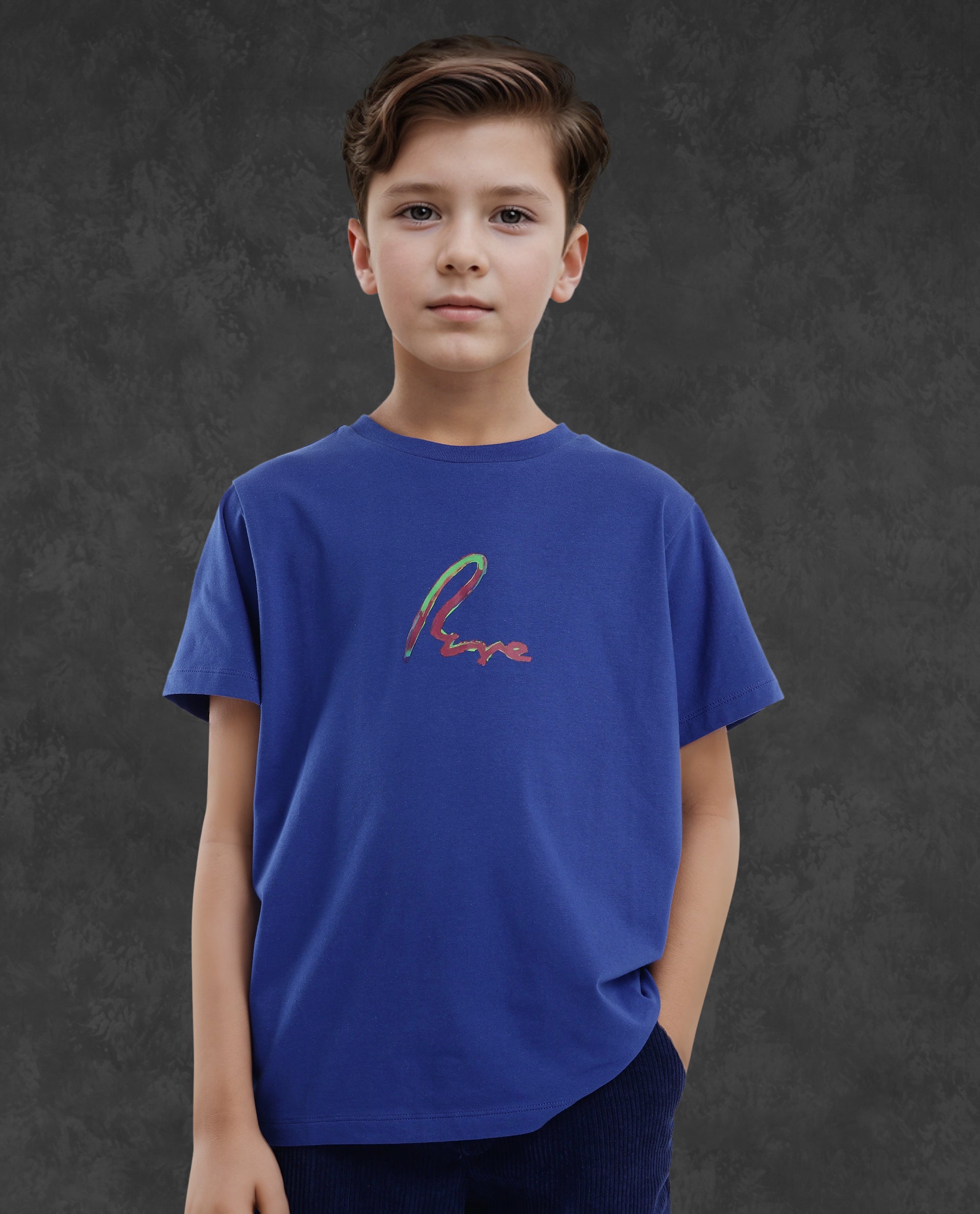 Rare Ones Kids Felix Blue Cotton Half Sleeves Crew Neck Graphic Print T-Shirt