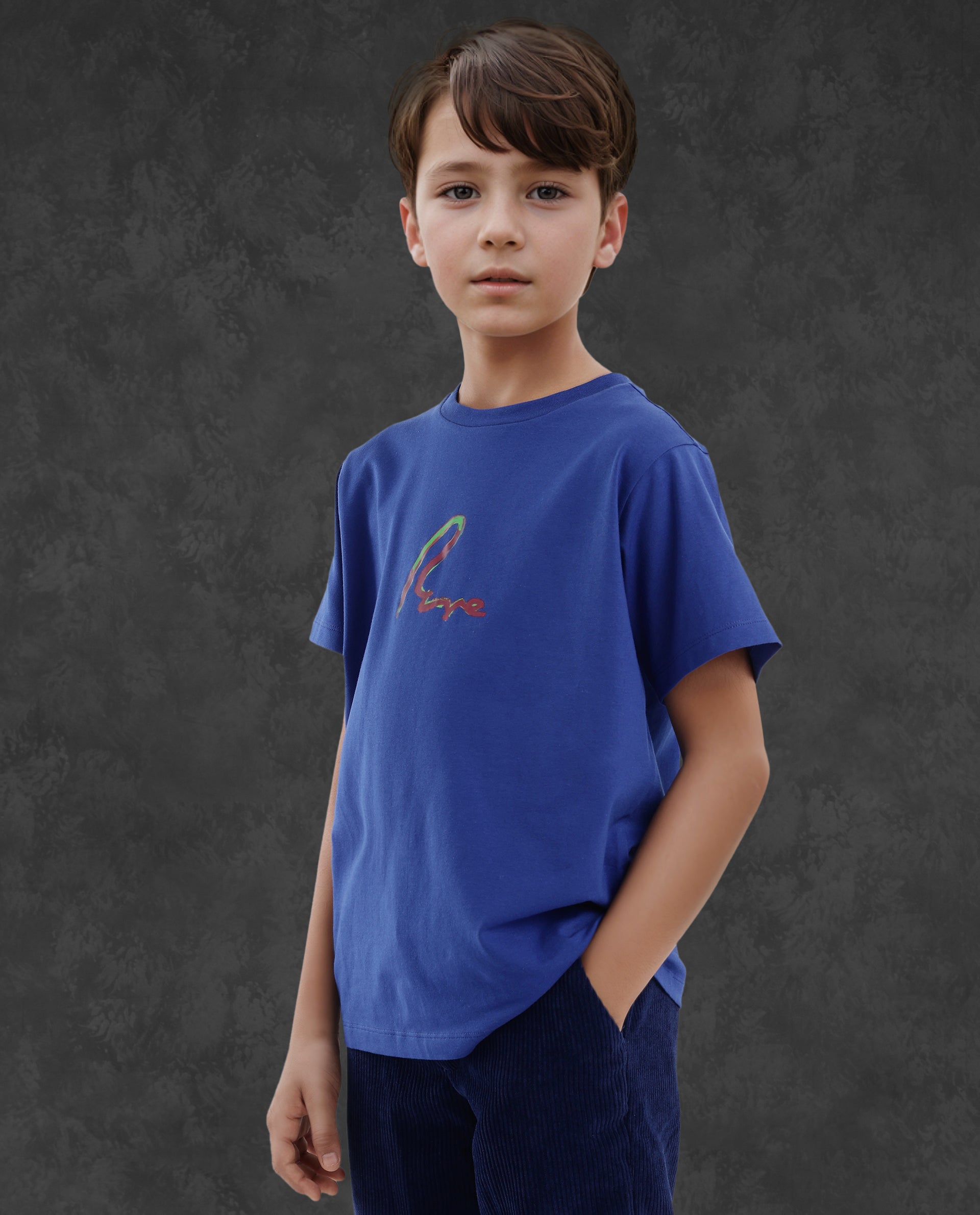 Rare Ones Kids Felix Blue Cotton Half Sleeves Crew Neck Graphic Print T-Shirt