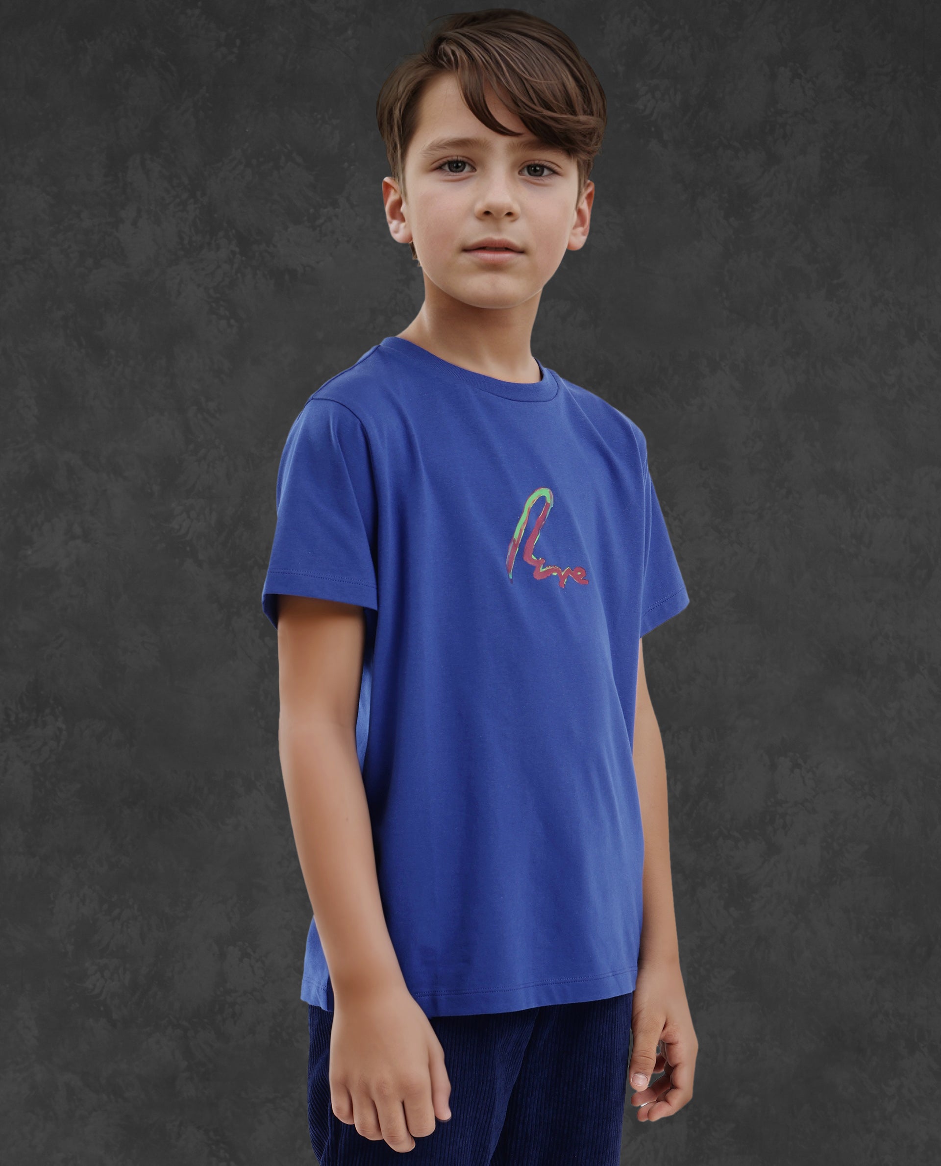 Rare Ones Kids Felix Blue Cotton Half Sleeves Crew Neck Graphic Print T-Shirt