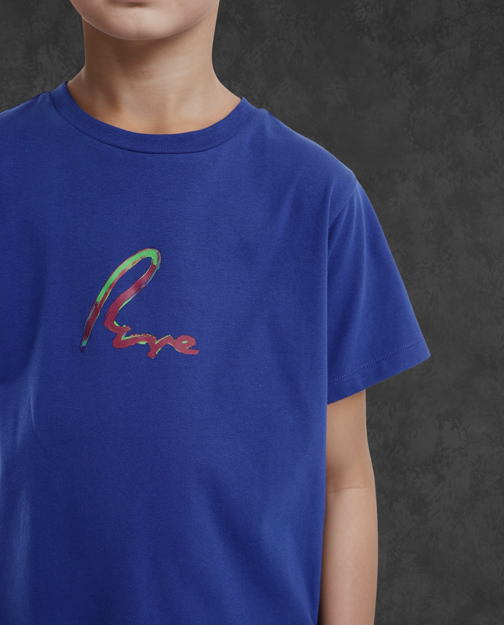 Rare Ones Kids Felix Blue Cotton Half Sleeves Crew Neck Graphic Print T-Shirt