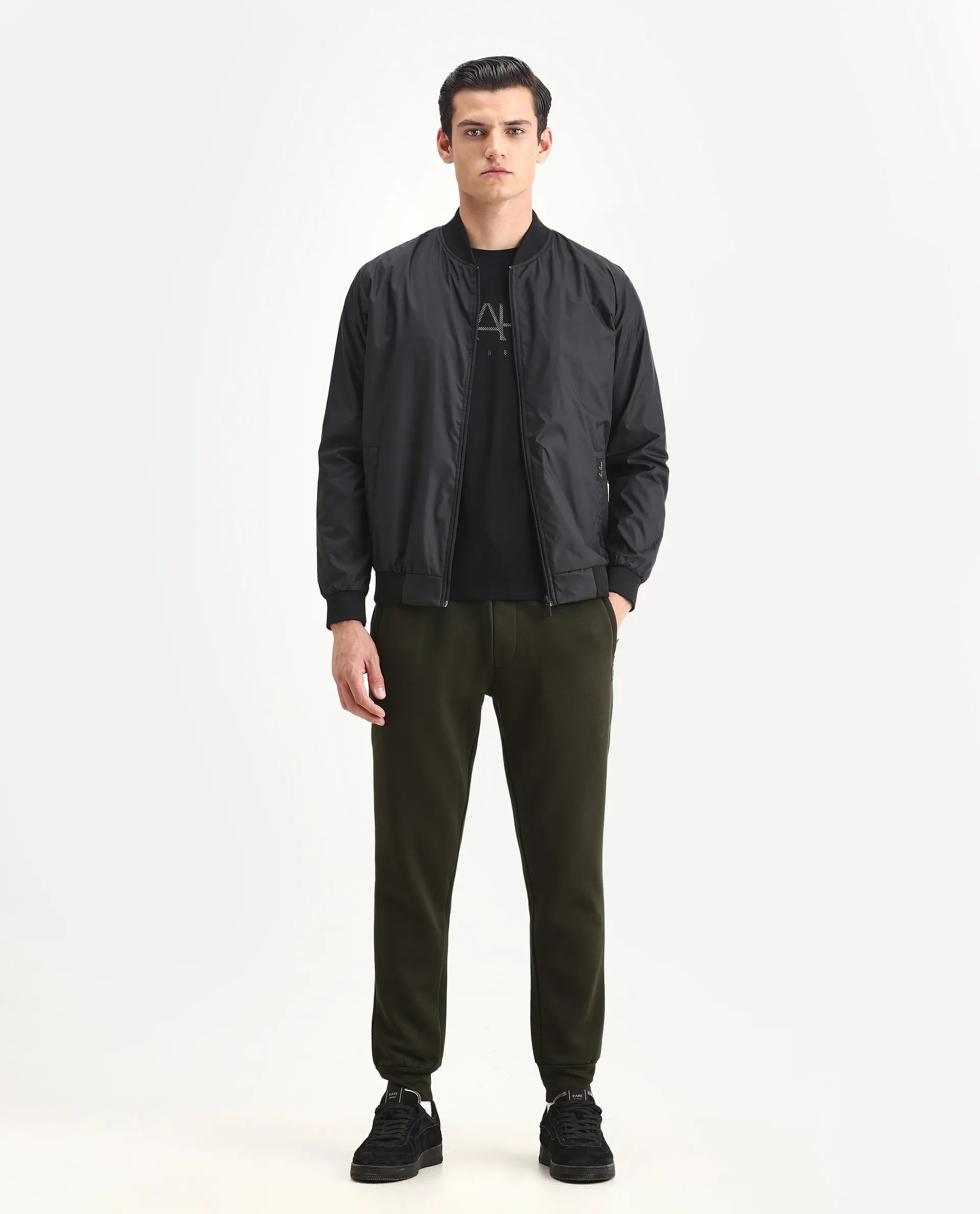 Rare Rabbit Men's Fenit Olive Cotton Plain Regular Fit Track Pant