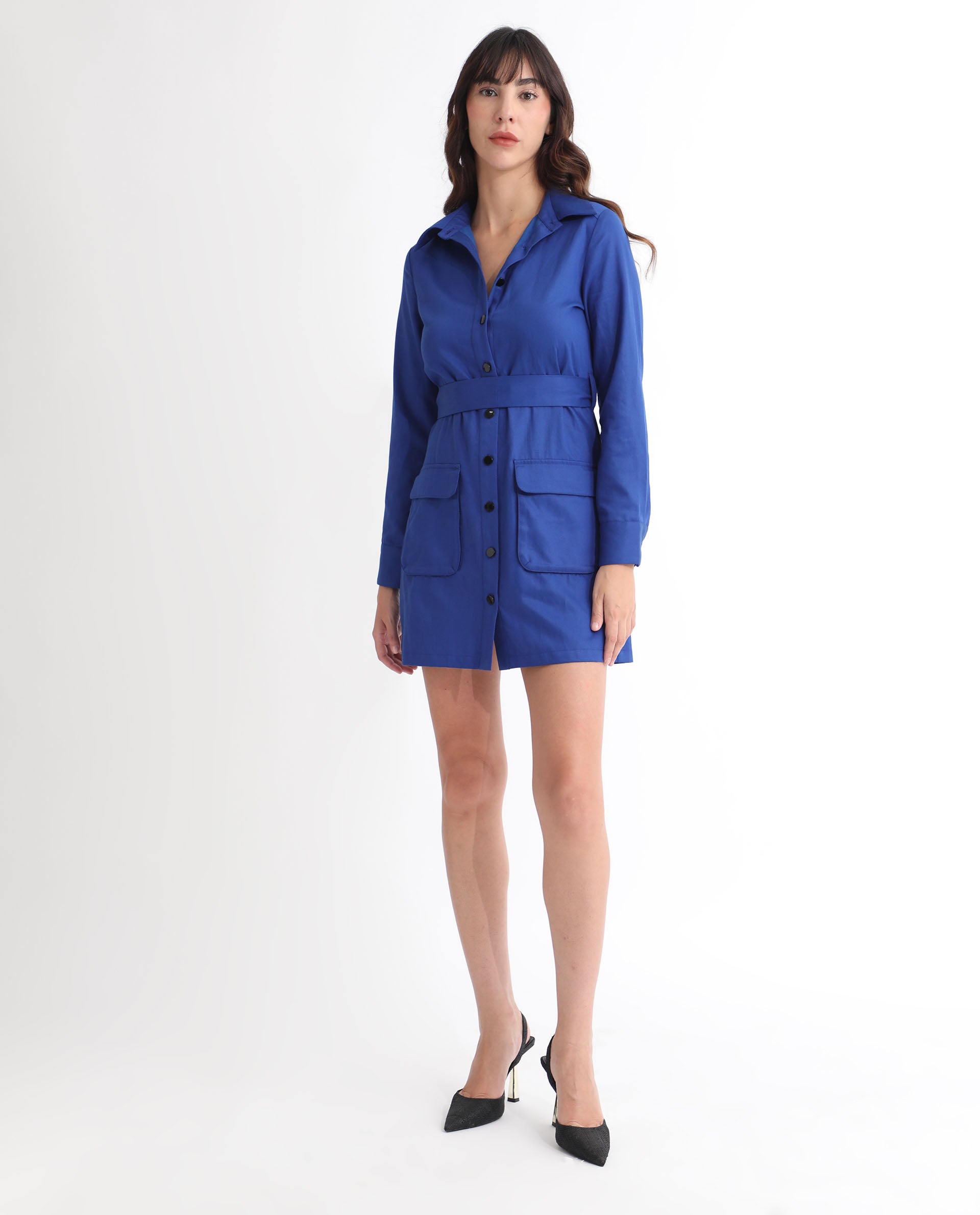 Buy Fenko - Flouroscent Blue Plain Mini Dress| Rareism Buy Fenko - Flouroscent Blue Plain Mini Dress| Rareism
