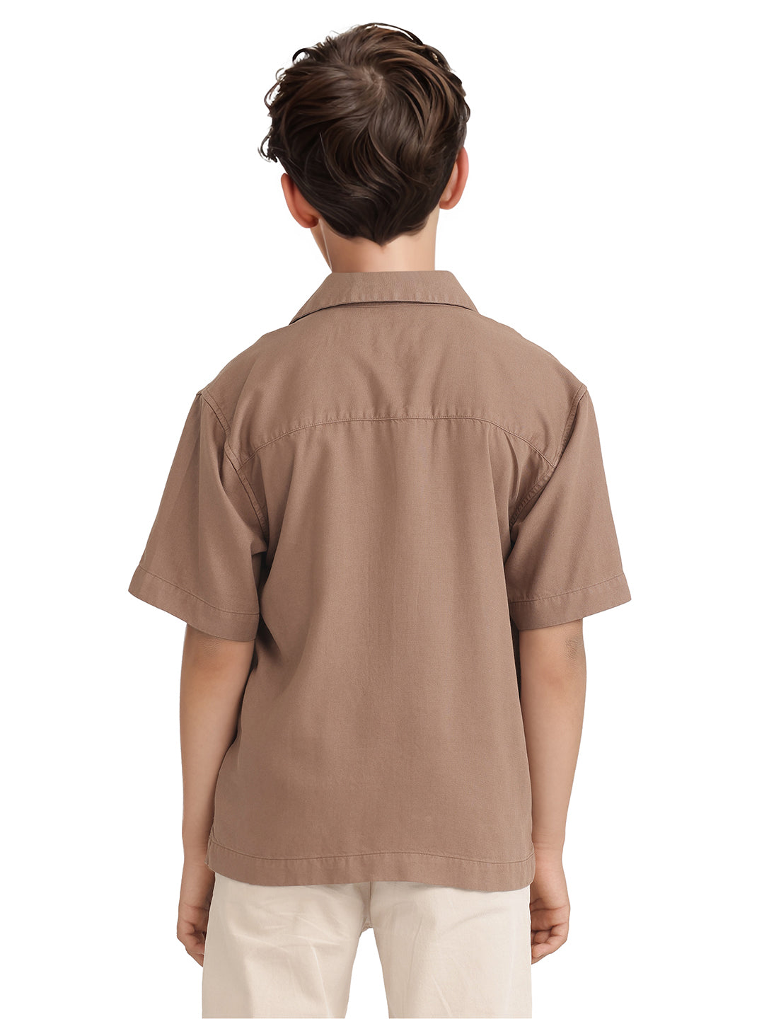 Rare Ones Kids Fern-S Brown Viscose Blend Half Sleeve Button Closure Solid Regular Fit Shirt