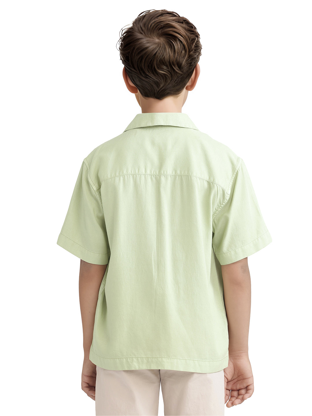 Rare Ones Kids Fern-S Light Green Viscose Blend Half Sleeve Button Closure Solid Regular Fit Shirt