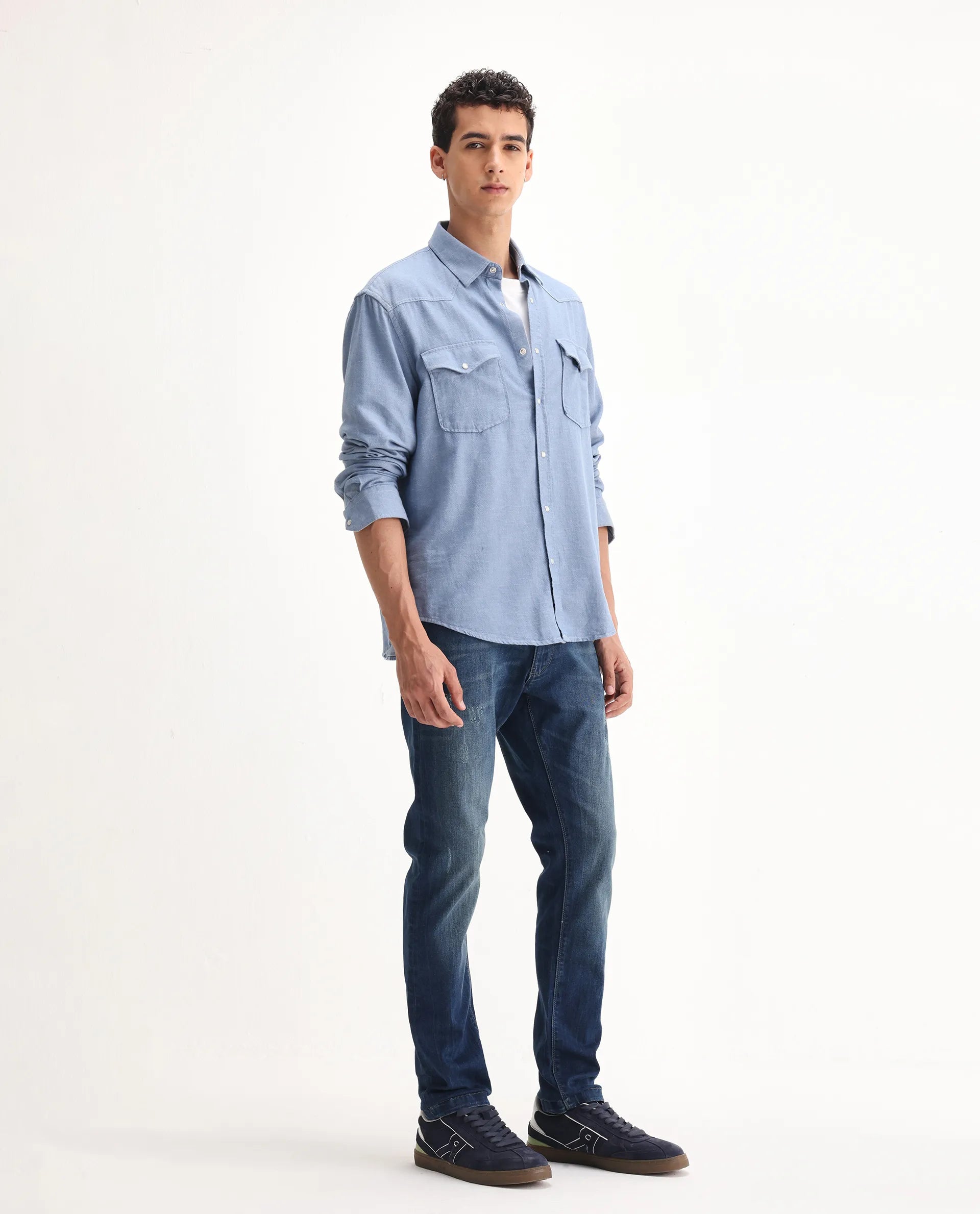 Rare Rabbit Men's Ferrer Navy Cotton Plain Hawk Slim Fit Jeans