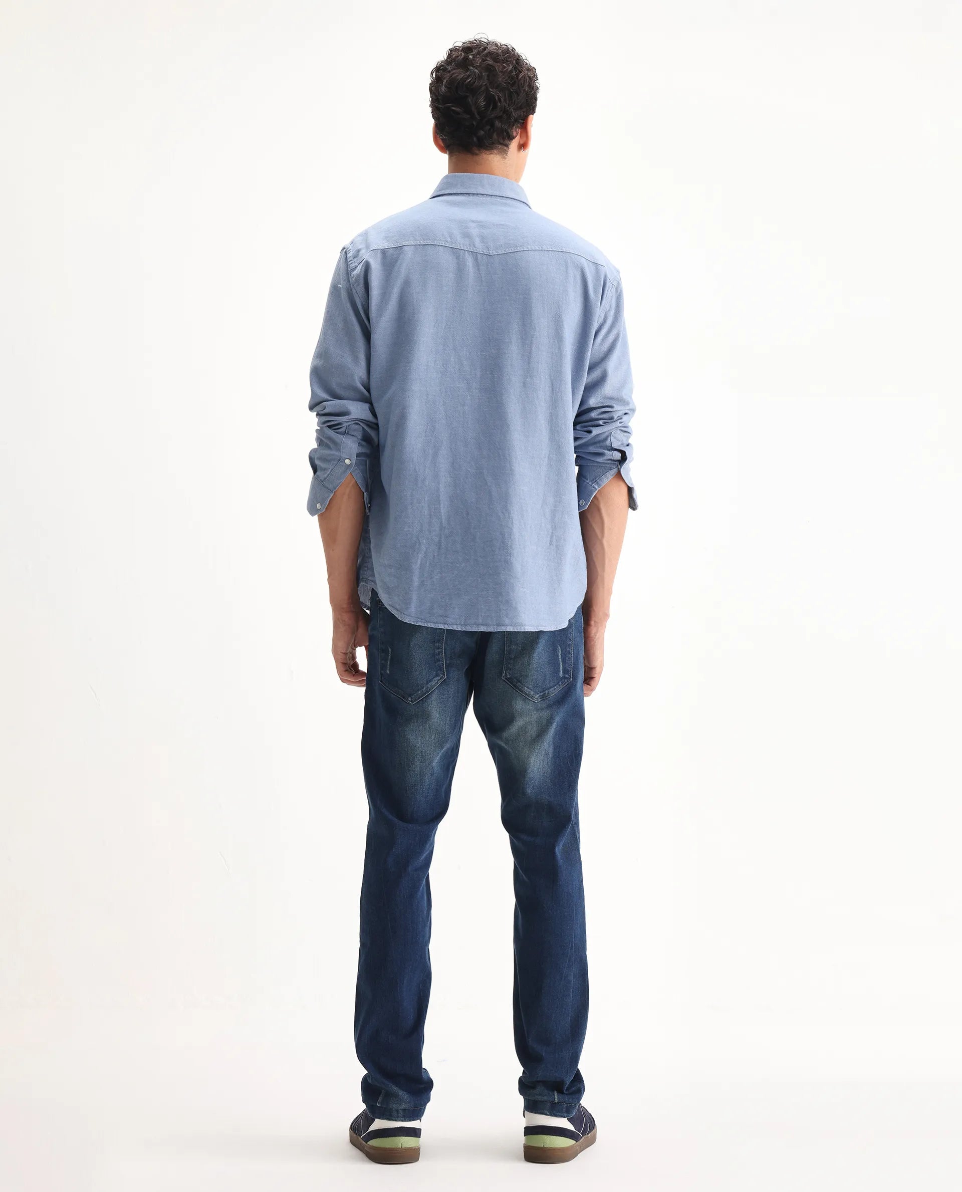 Rare Rabbit Men's Ferrer Navy Cotton Plain Hawk Slim Fit Jeans