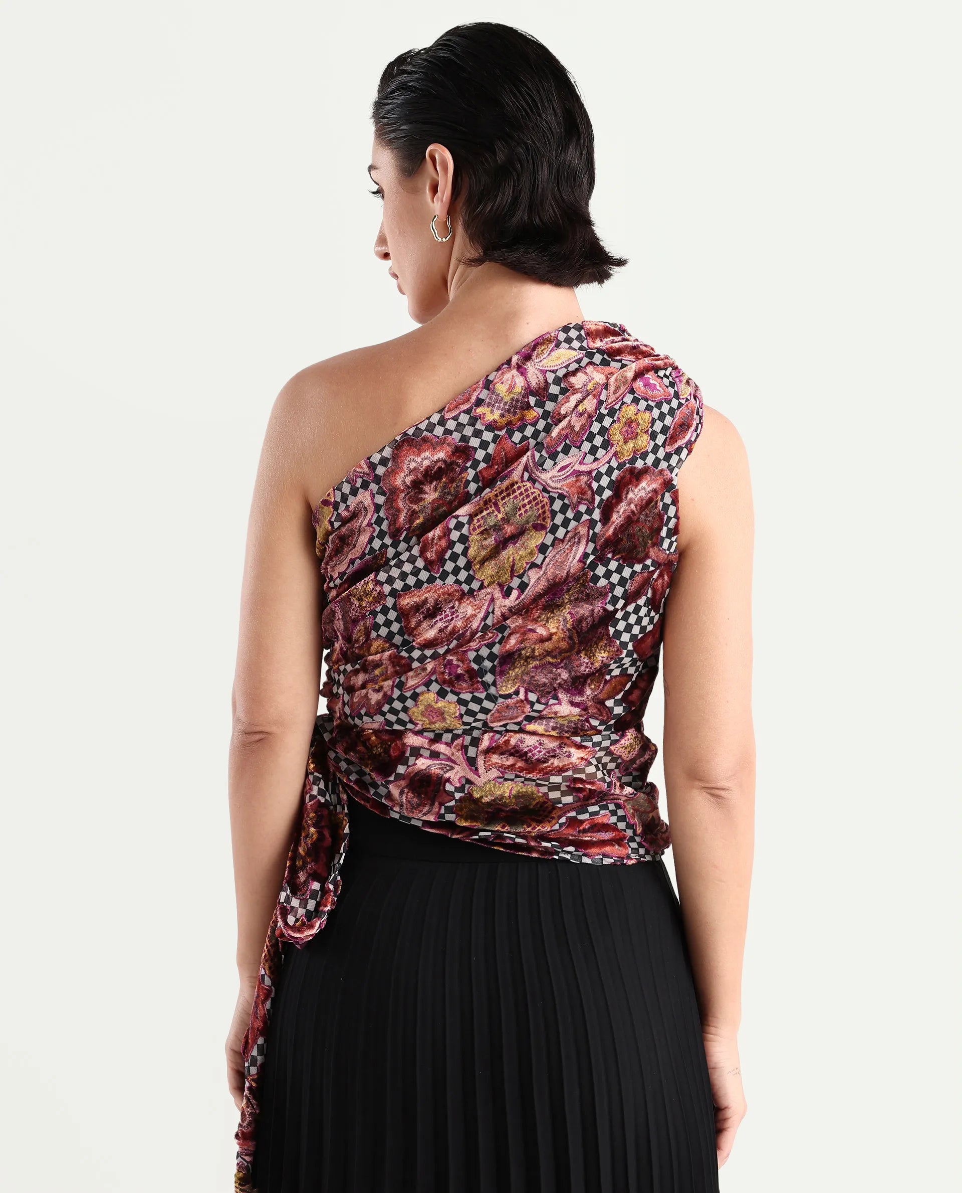 Rareism Women's Fertin Multi Polyester One Shoulder Floral Print Sleeveless Regular Fitted Top