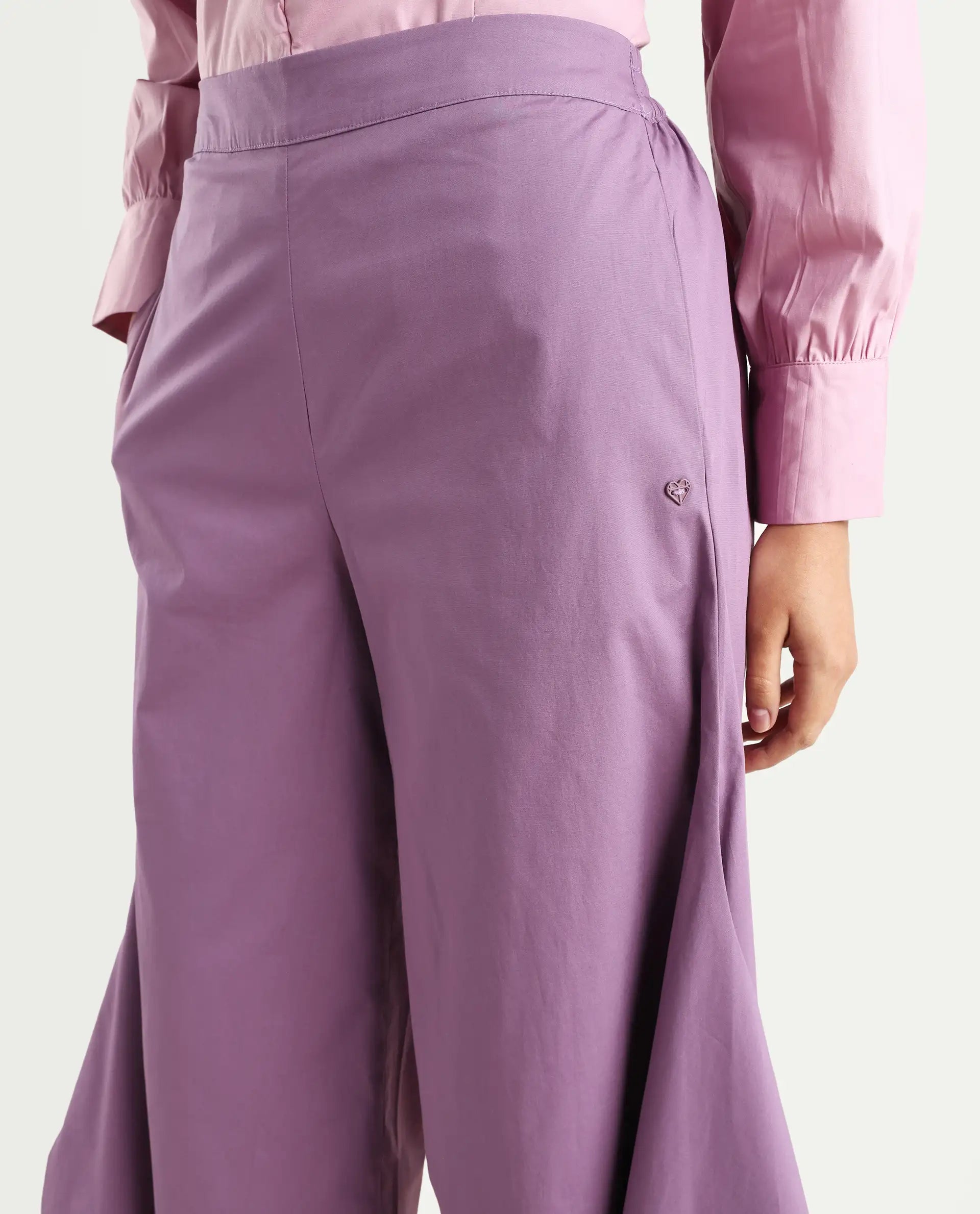 Rareism Women's Filom Dusky Purple Cotton Blend Plain Ankle Length Flared Trouser