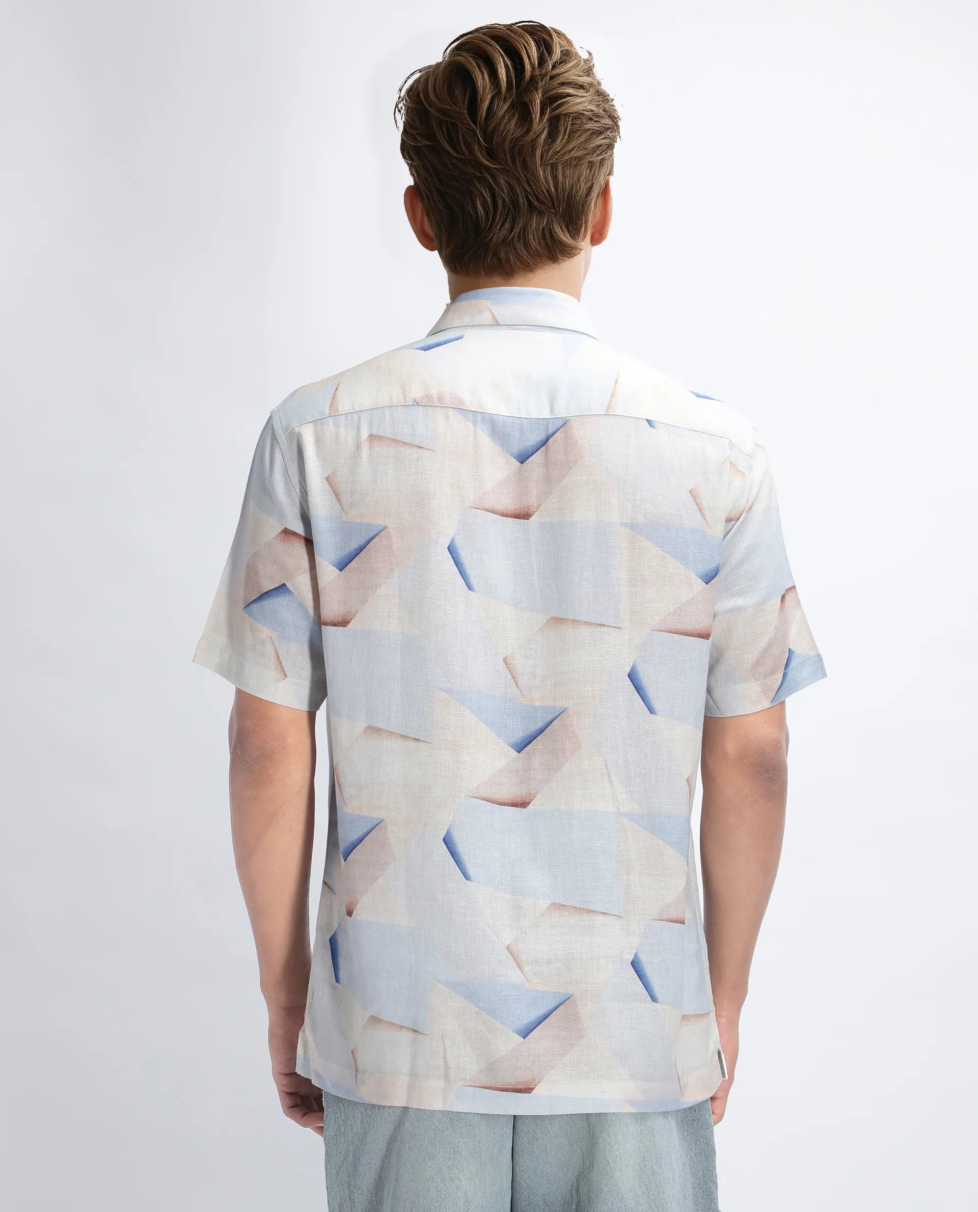 Rare Rabbit Men's Fing Beige Cotton Abstract Print Regular Fit Half Sleeve Collared Shirt