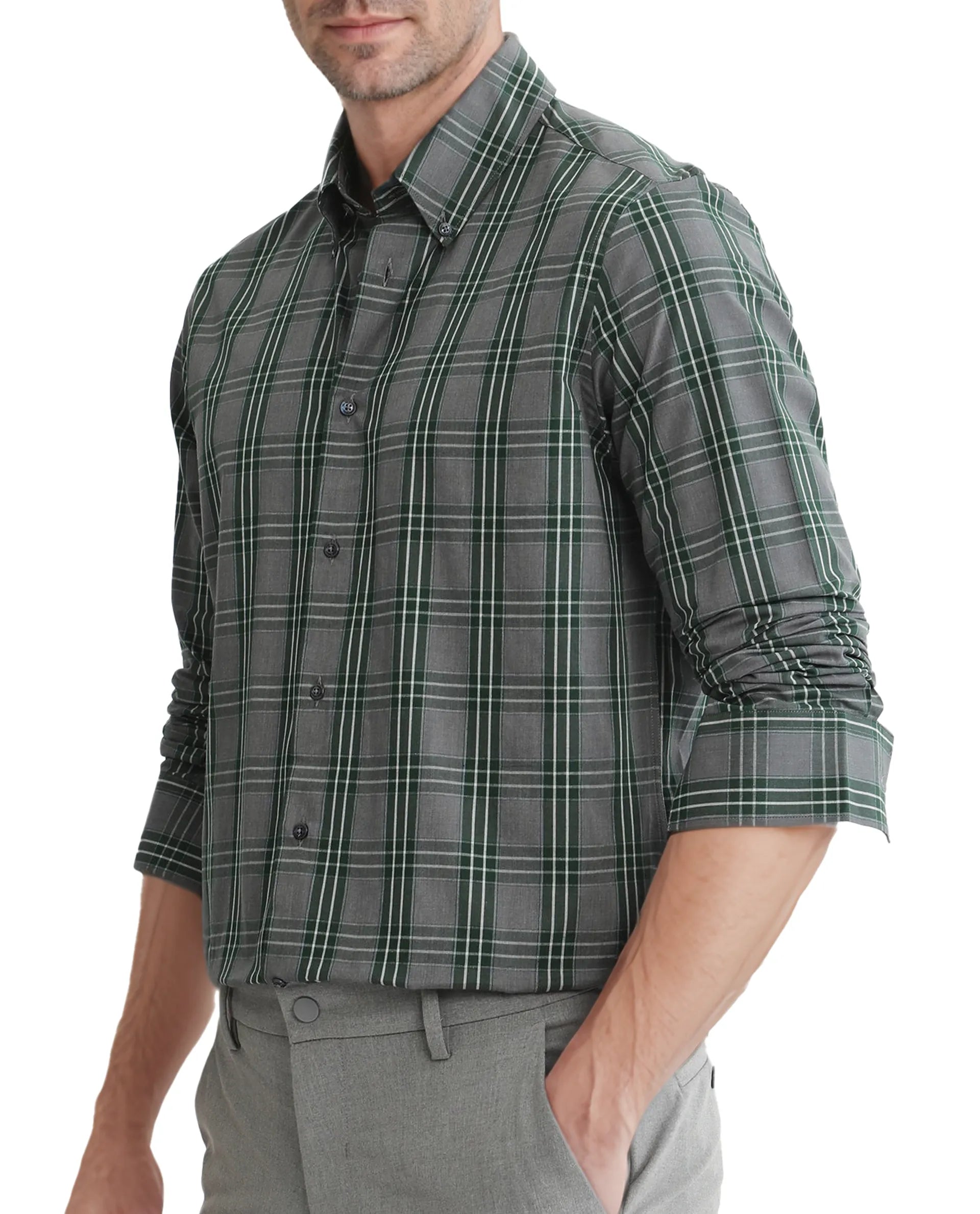 Rare Rabbit Men's Finster Green Cotton Fabric Full Sleeve Regular Fit Checks Shirt