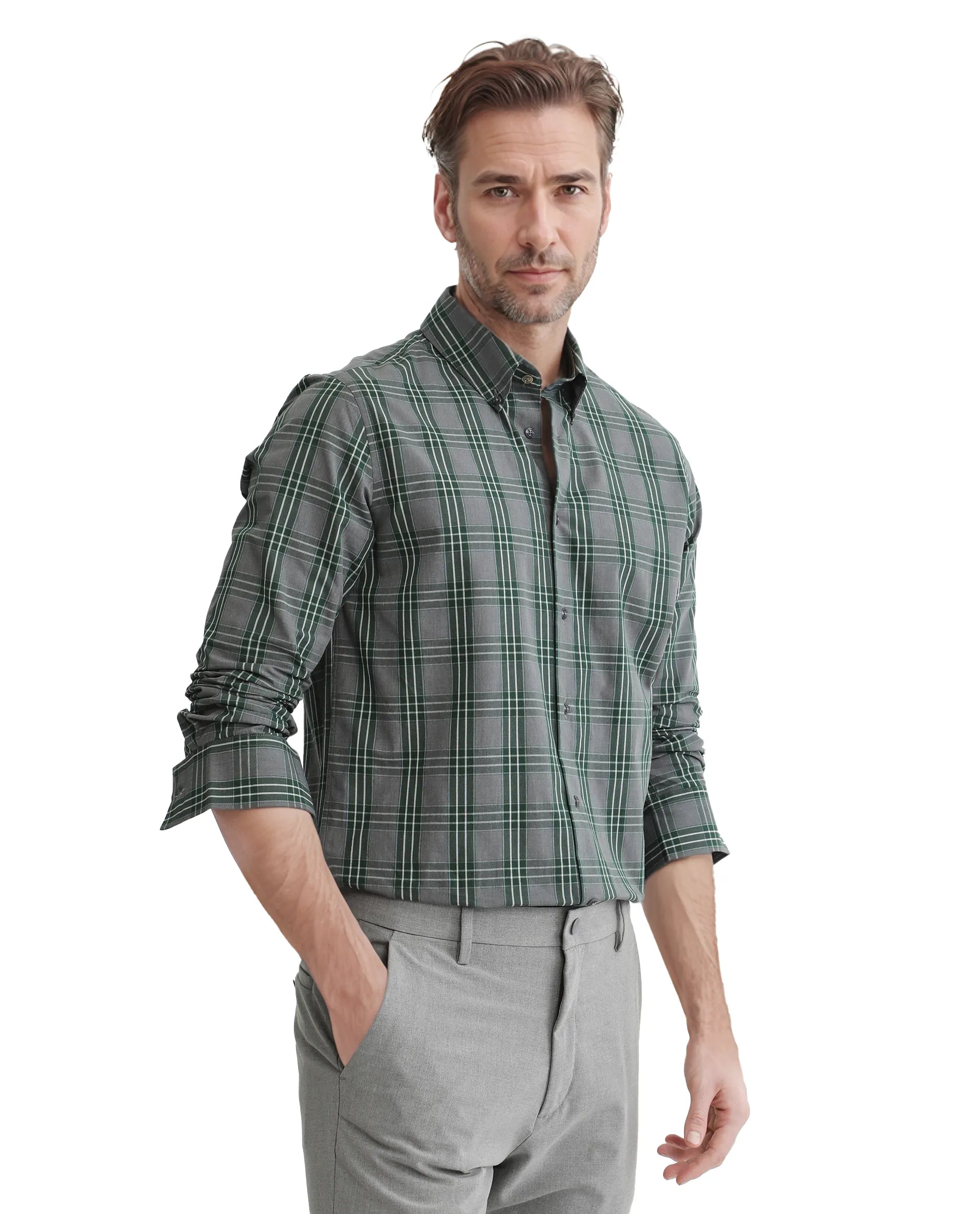 Rare Rabbit Men's Finster Green Cotton Fabric Full Sleeve Regular Fit Checks Shirt