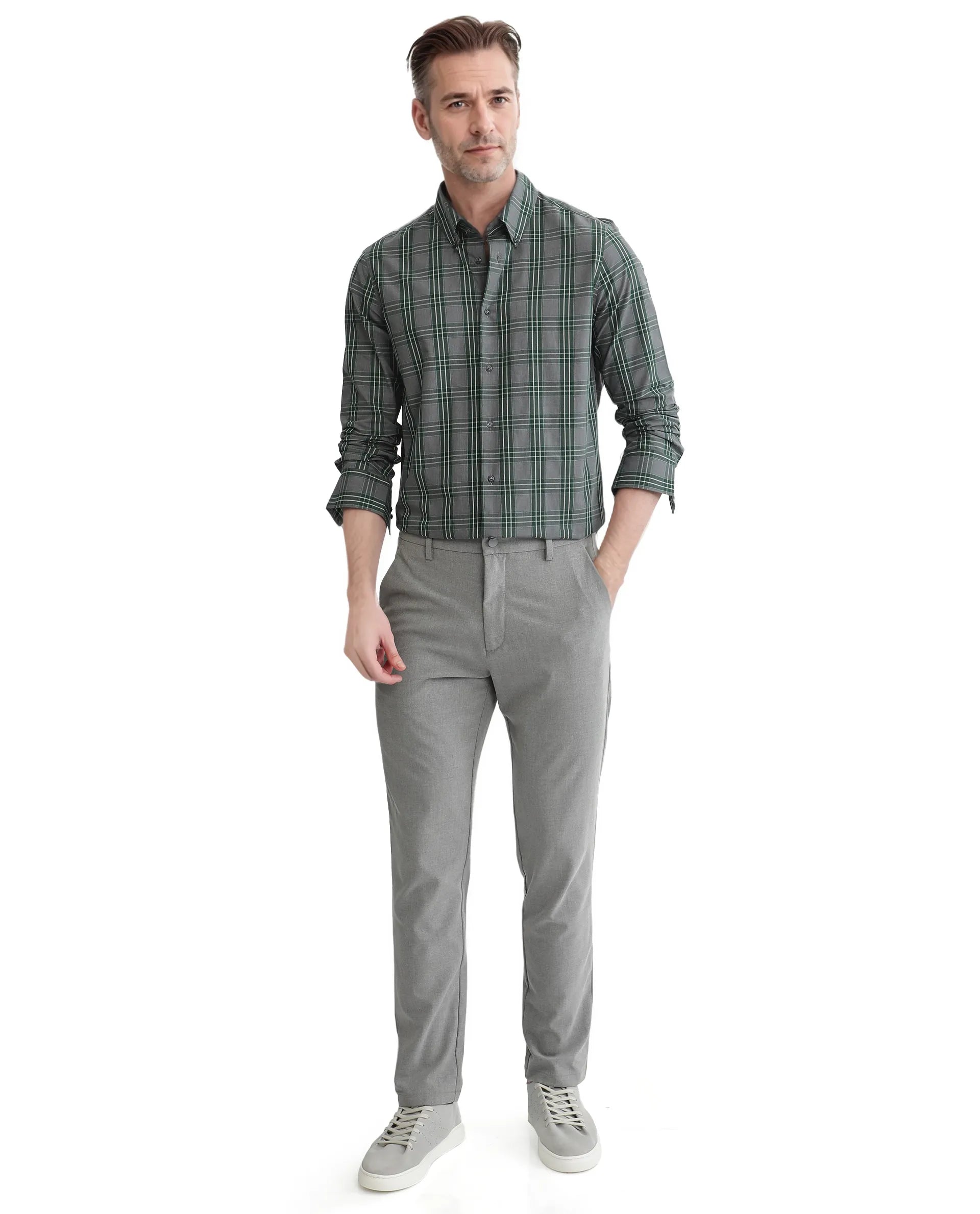 Rare Rabbit Men's Finster Green Cotton Fabric Full Sleeve Regular Fit Checks Shirt