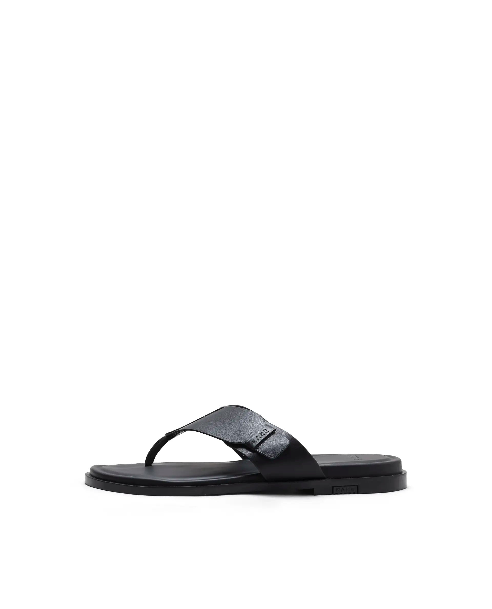 Rarez Men's Finn Black Leather Regular Sandal