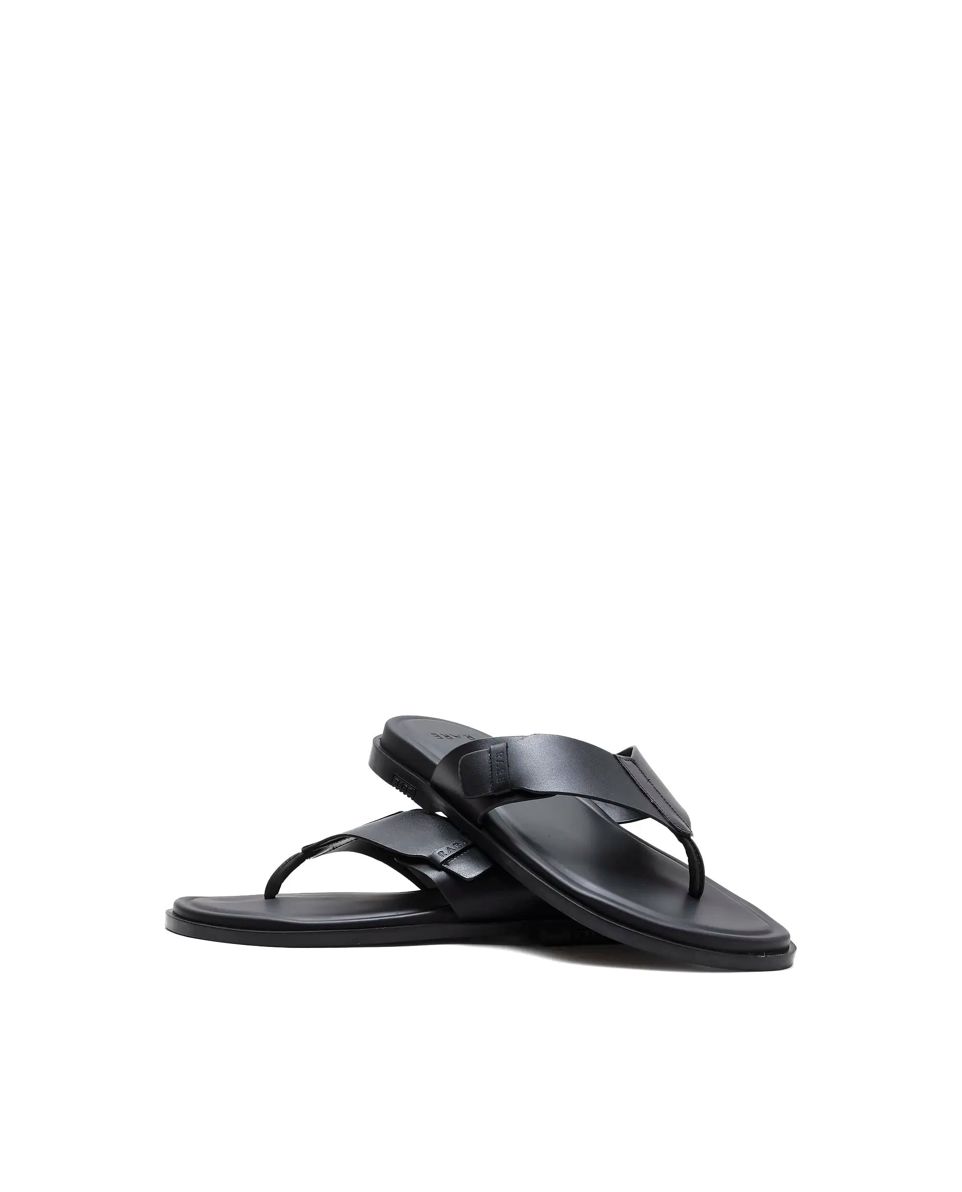 Rarez Men's Finn Black Leather Regular Sandal