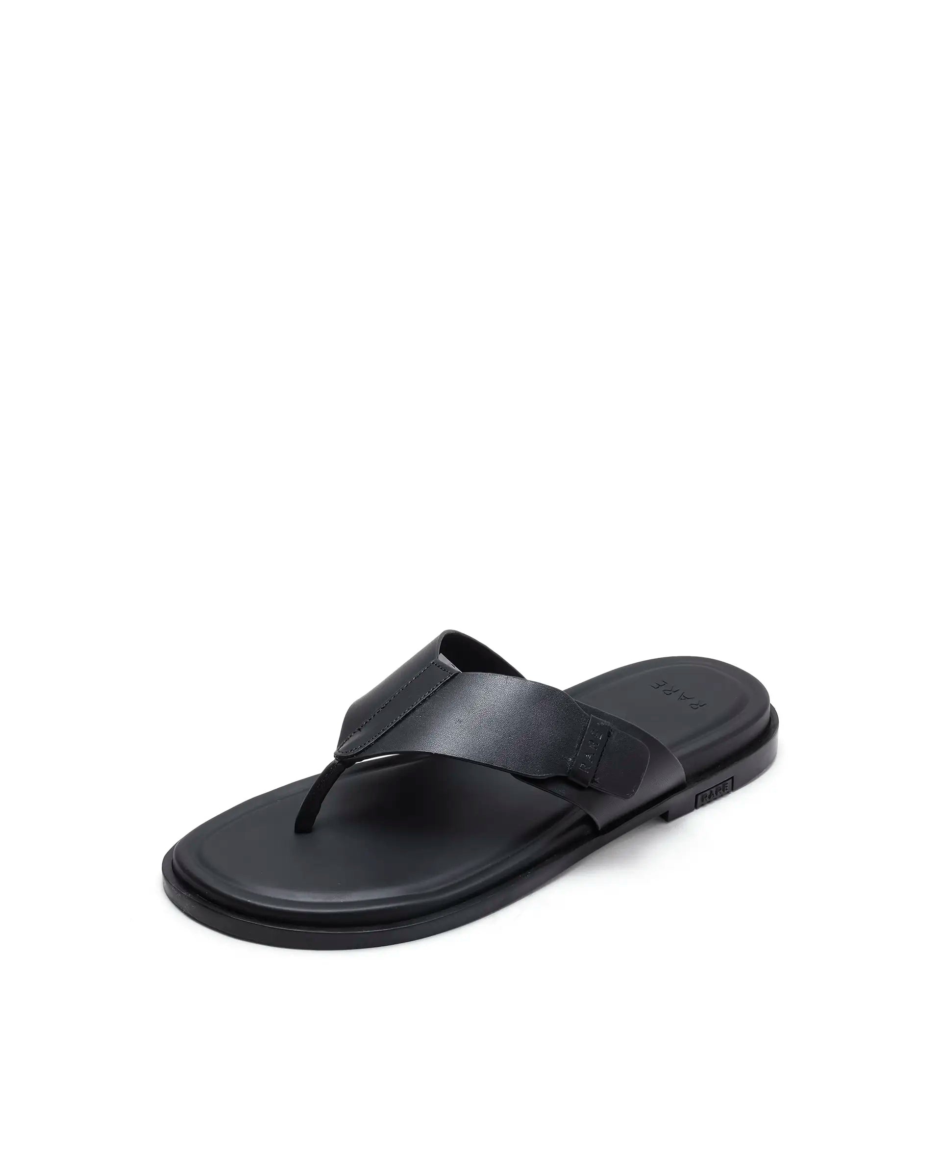 Rarez Men's Finn Black Leather Regular Sandal