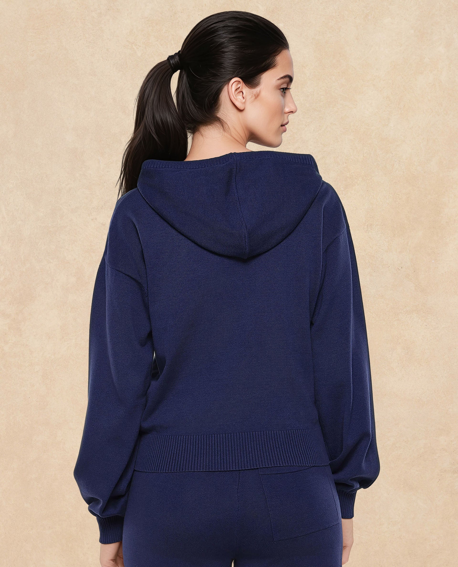Rareism Women Finnet T Navy Plain Hooded Plain Sweater