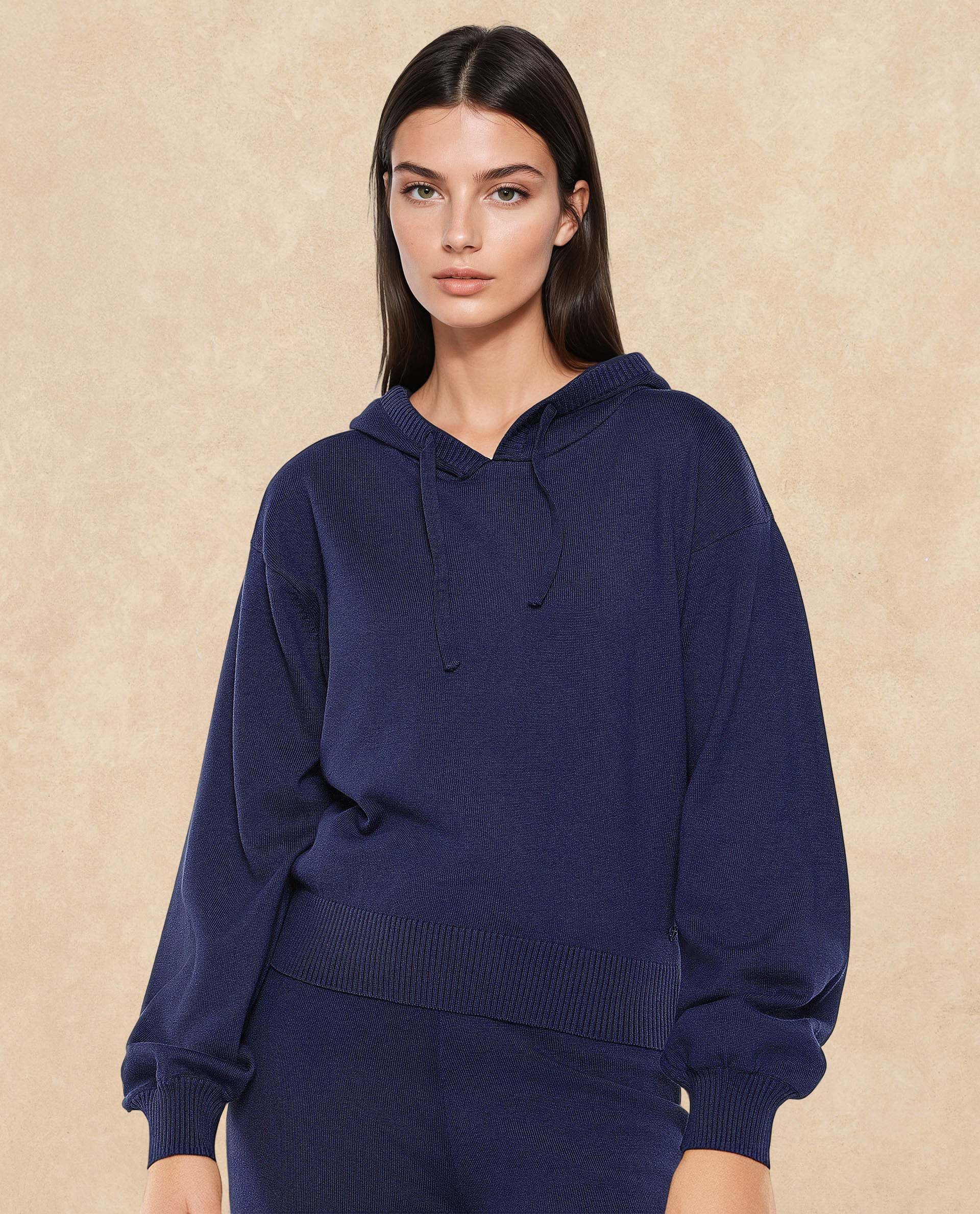 Rareism Women Finnet T Navy Plain Hooded Plain Sweater