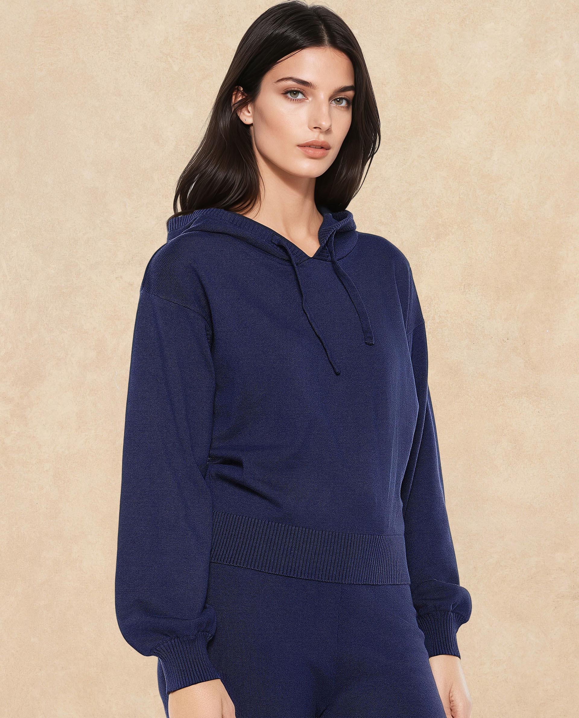 Rareism Women Finnet T Navy Plain Hooded Plain Sweater