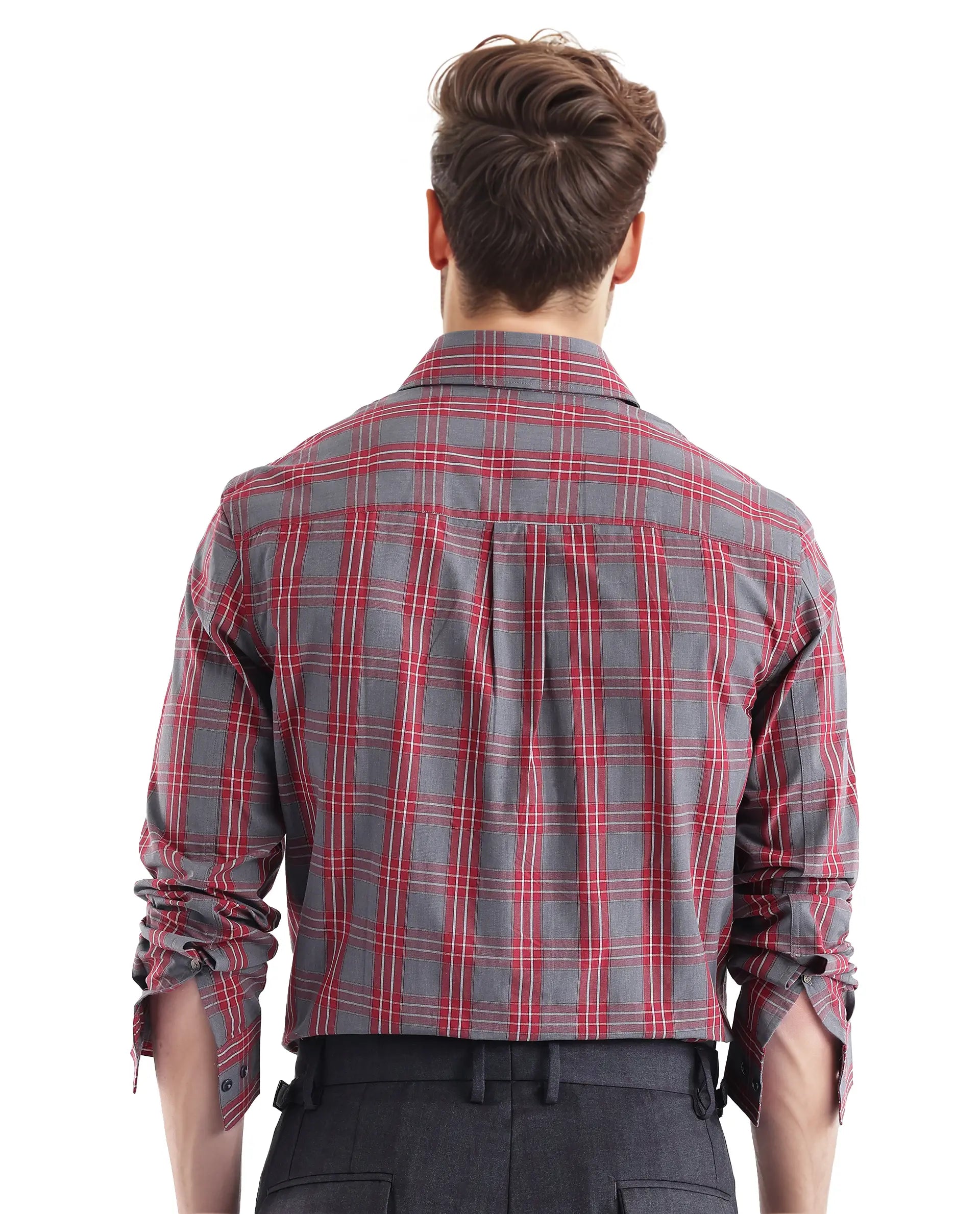 Rare Rabbit Men's Finster Red Cotton Fabric Full Sleeve Regular Fit Checks Shirt