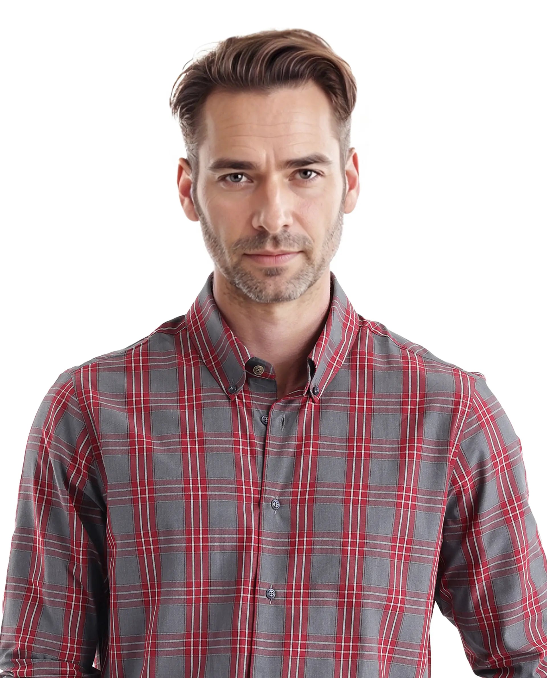 Rare Rabbit Men's Finster Red Cotton Fabric Full Sleeve Regular Fit Checks Shirt