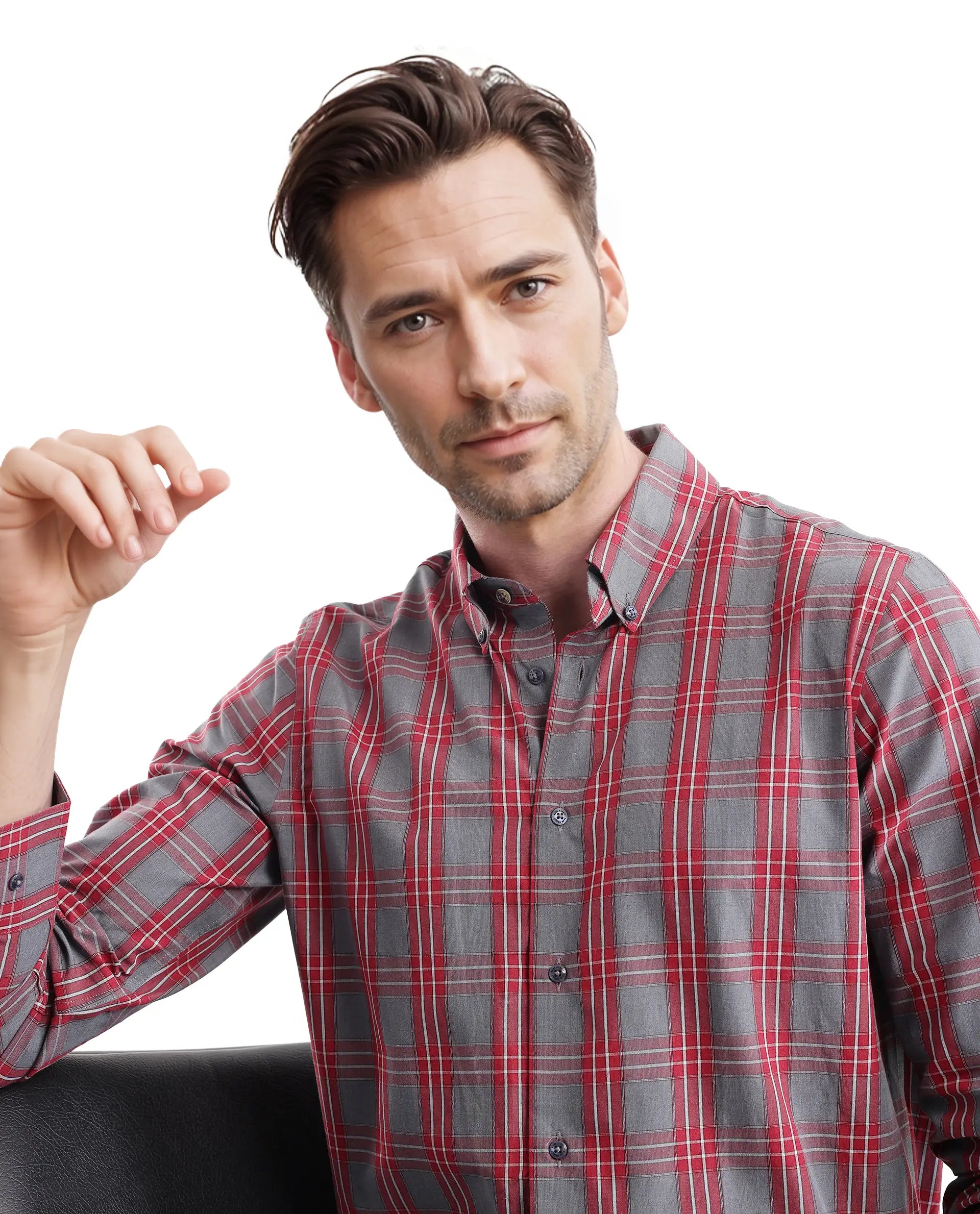 Rare Rabbit Men's Finster Red Cotton Fabric Full Sleeve Regular Fit Checks Shirt