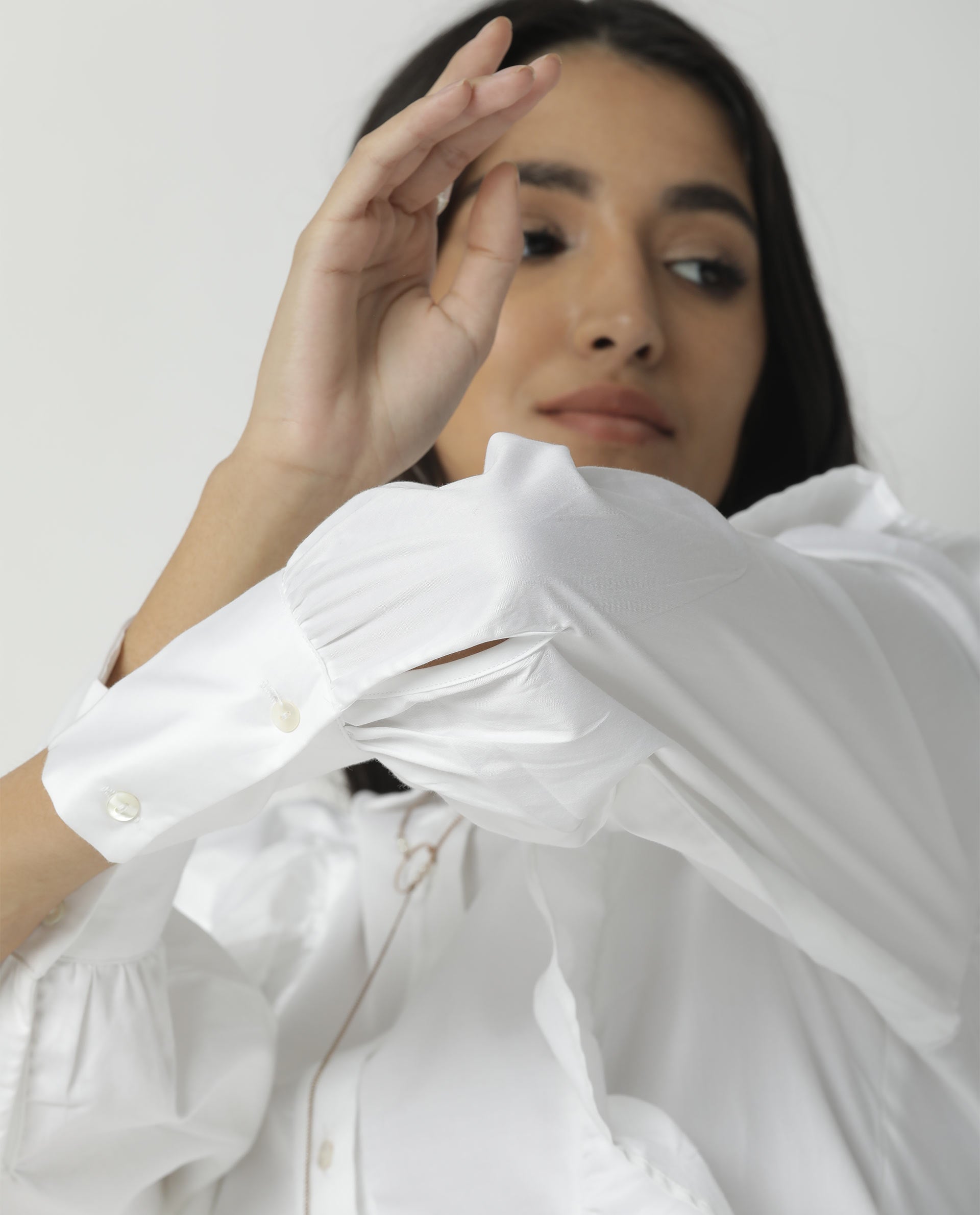 Rareism Womens Fiona White Top Cotton Lycra Fabric Regular Fit Cuffed Sleeve Collared Neck