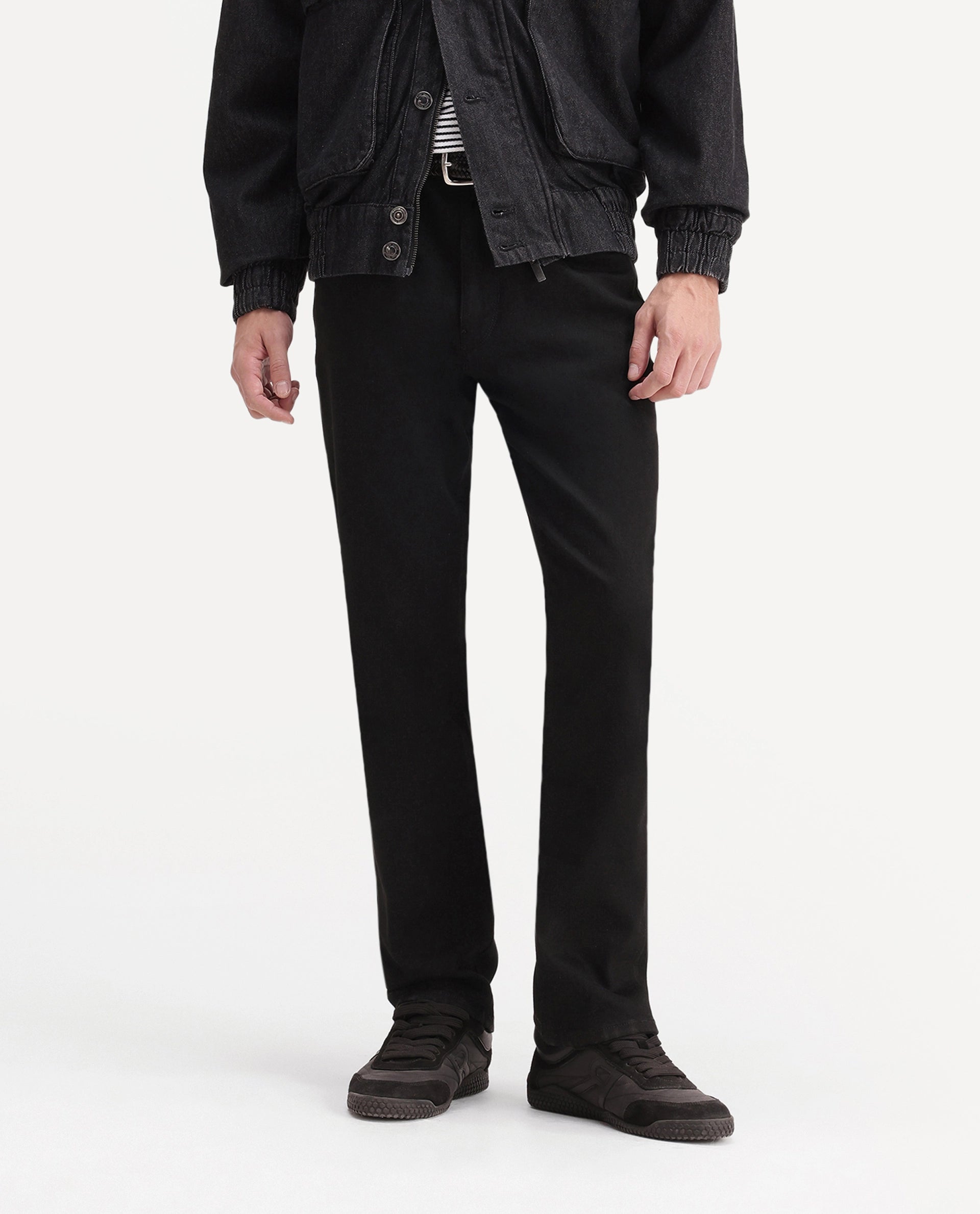 Rare Rabbit Men's Fizz 26 Black Cotton Blend Morris Regular Plain Jeans