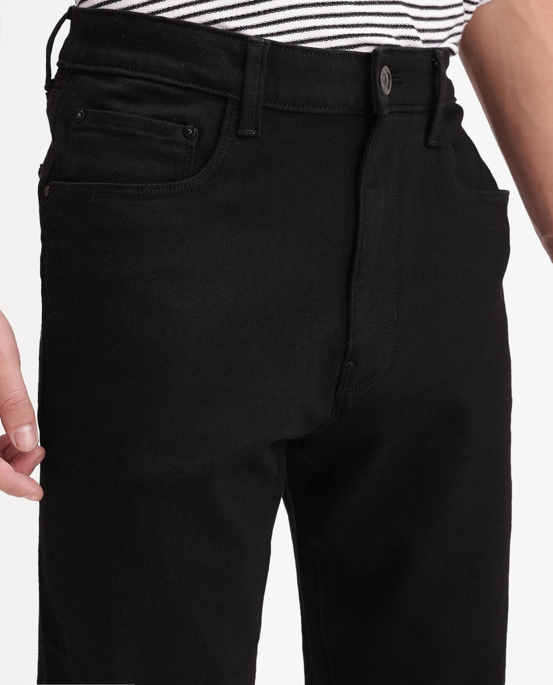 Rare Rabbit Men's Fizz 26 Black Cotton Blend Morris Regular Plain Jeans