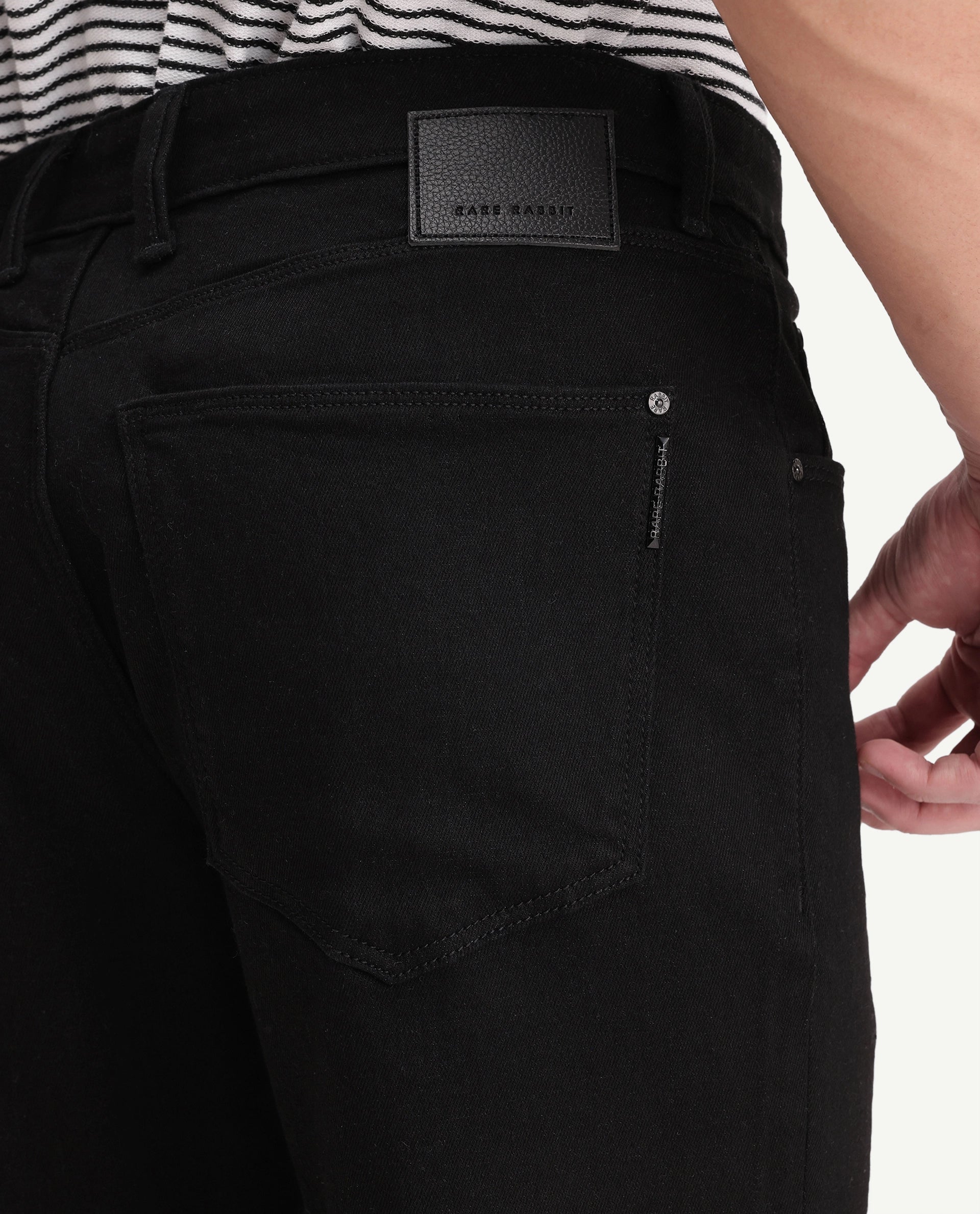 Rare Rabbit Men's Fizz 26 Black Cotton Blend Morris Regular Plain Jeans