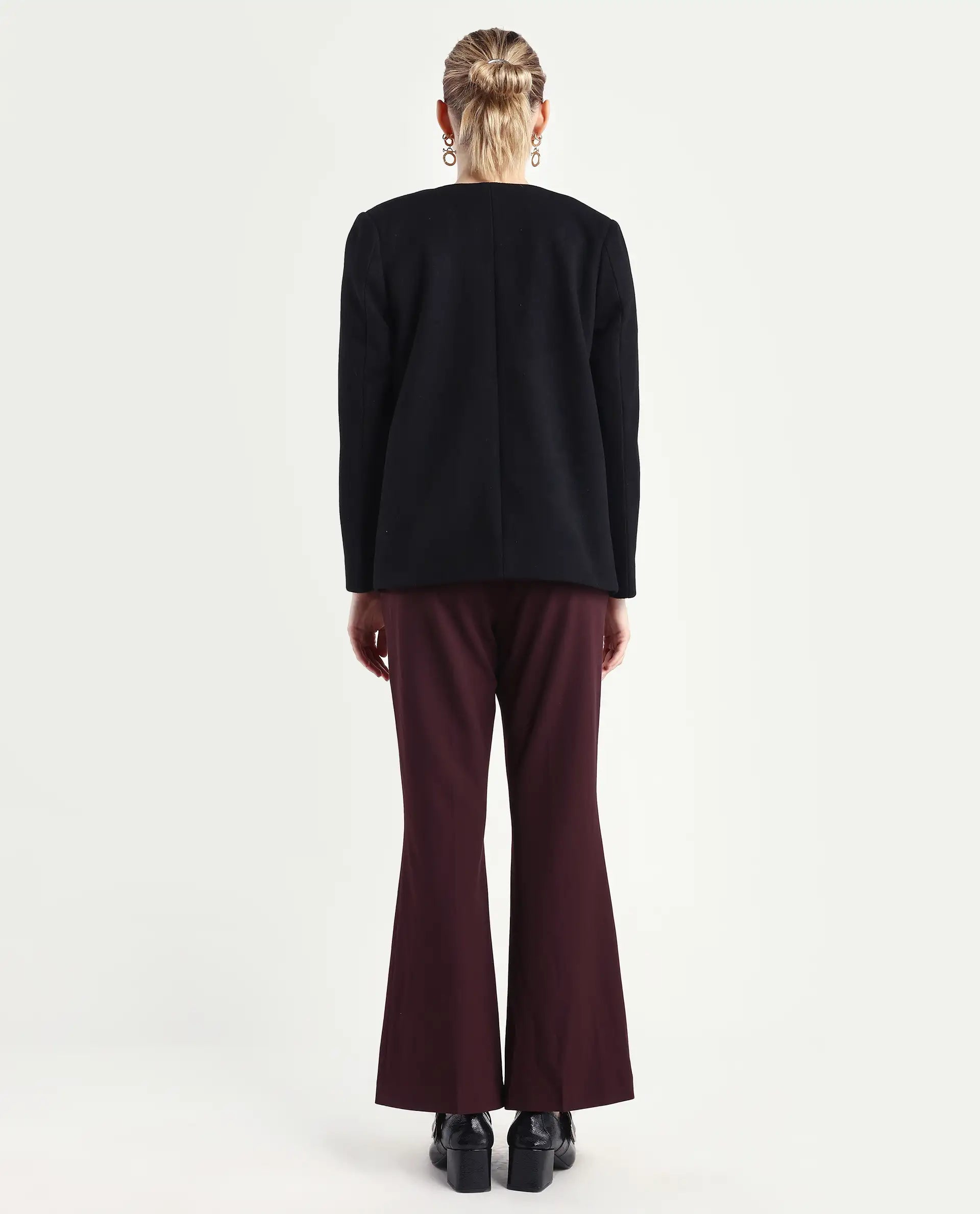 Rareism Women's Flare Deep Red Polyester Blend Bootcut Ankle Length Plain Travel Trouser