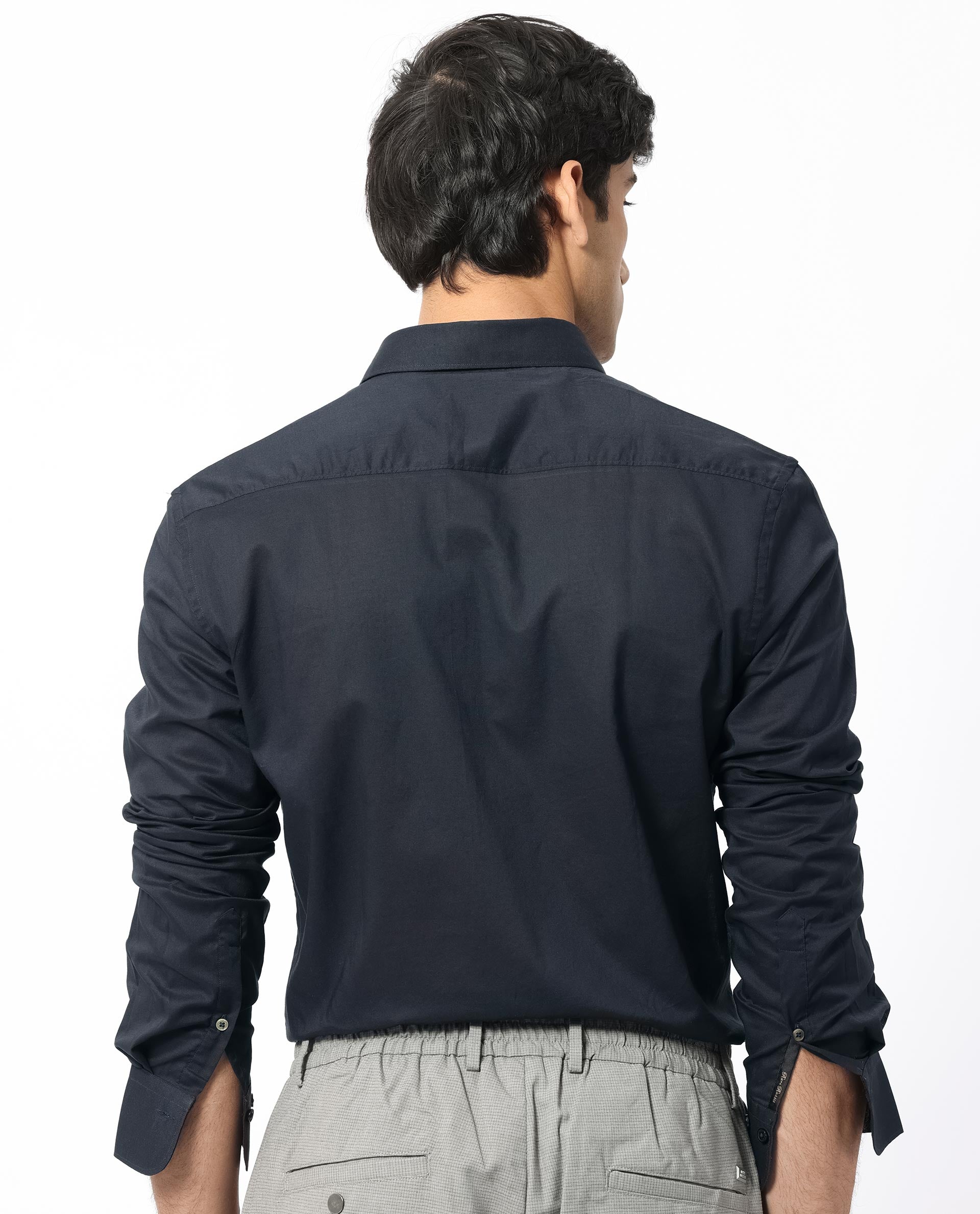 Rare Rabbit Men's Flees Dark Navy Cotton Fabric Full Sleeves Solid Shirt