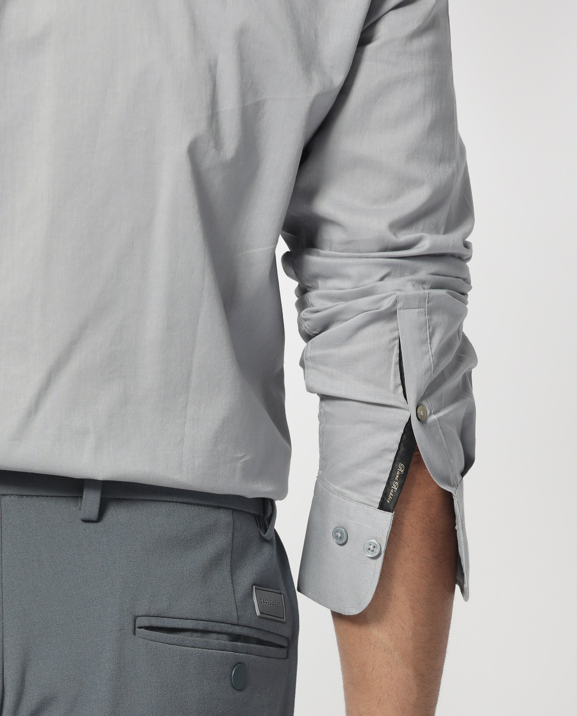 Rare Rabbit Men's Flees Grey Cotton Fabric Full Sleeves Solid Shirt