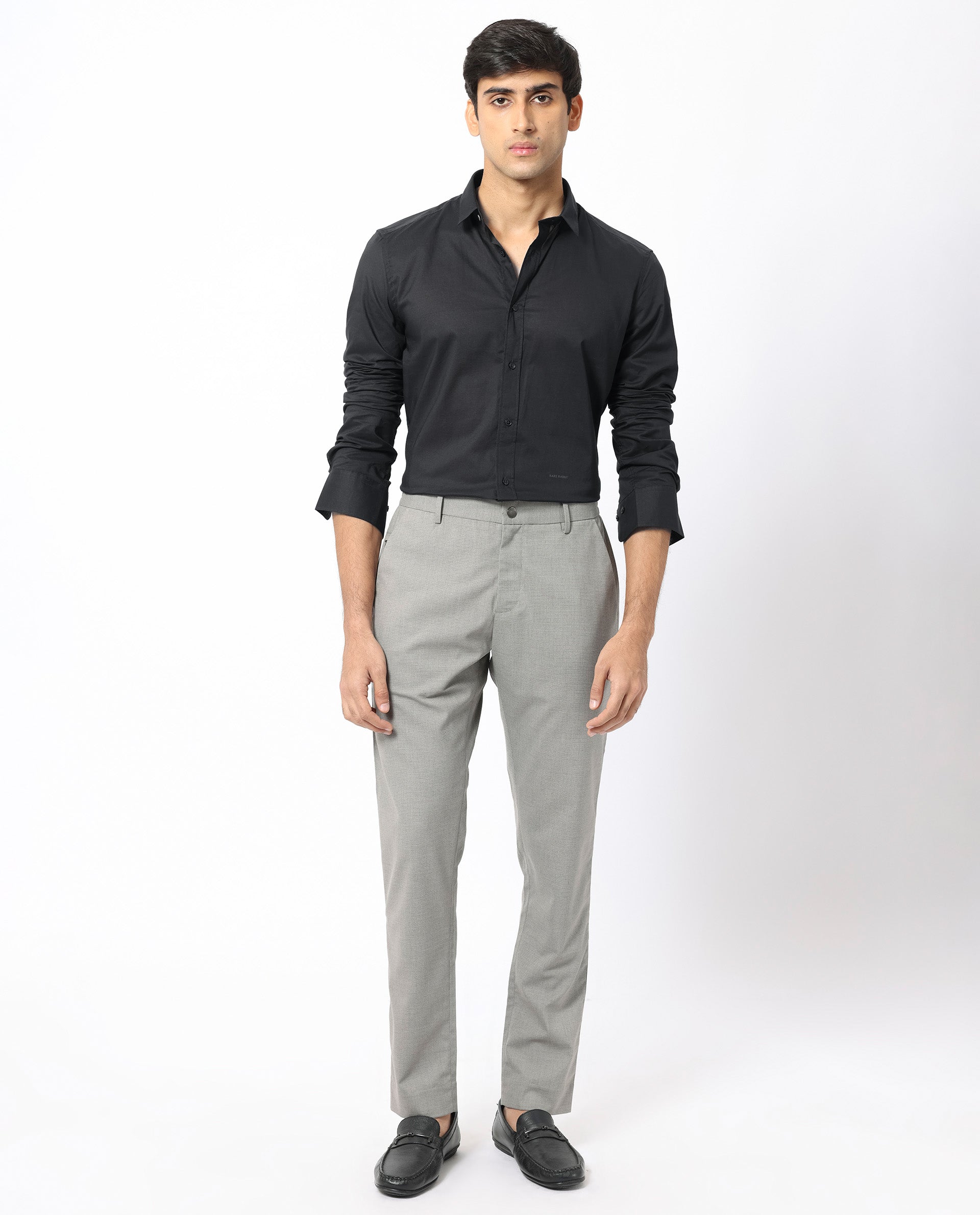 Rare Rabbit Men's Flees Black Cotton Fabric Full Sleeves Solid Shirt