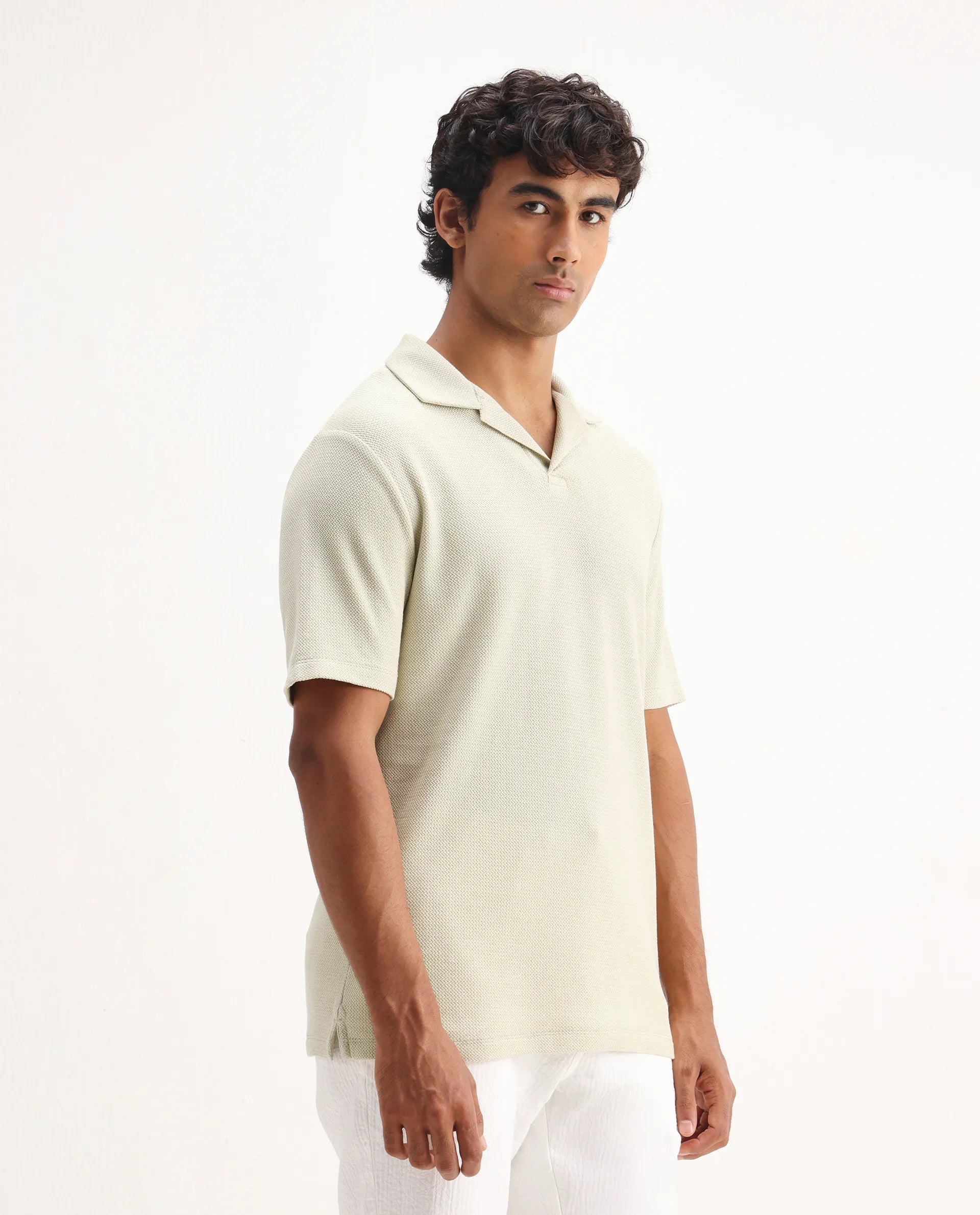 Rare Rabbit Men's Flen Pastel Green Cotton Plain Regular Fit Half Sleeve Polo