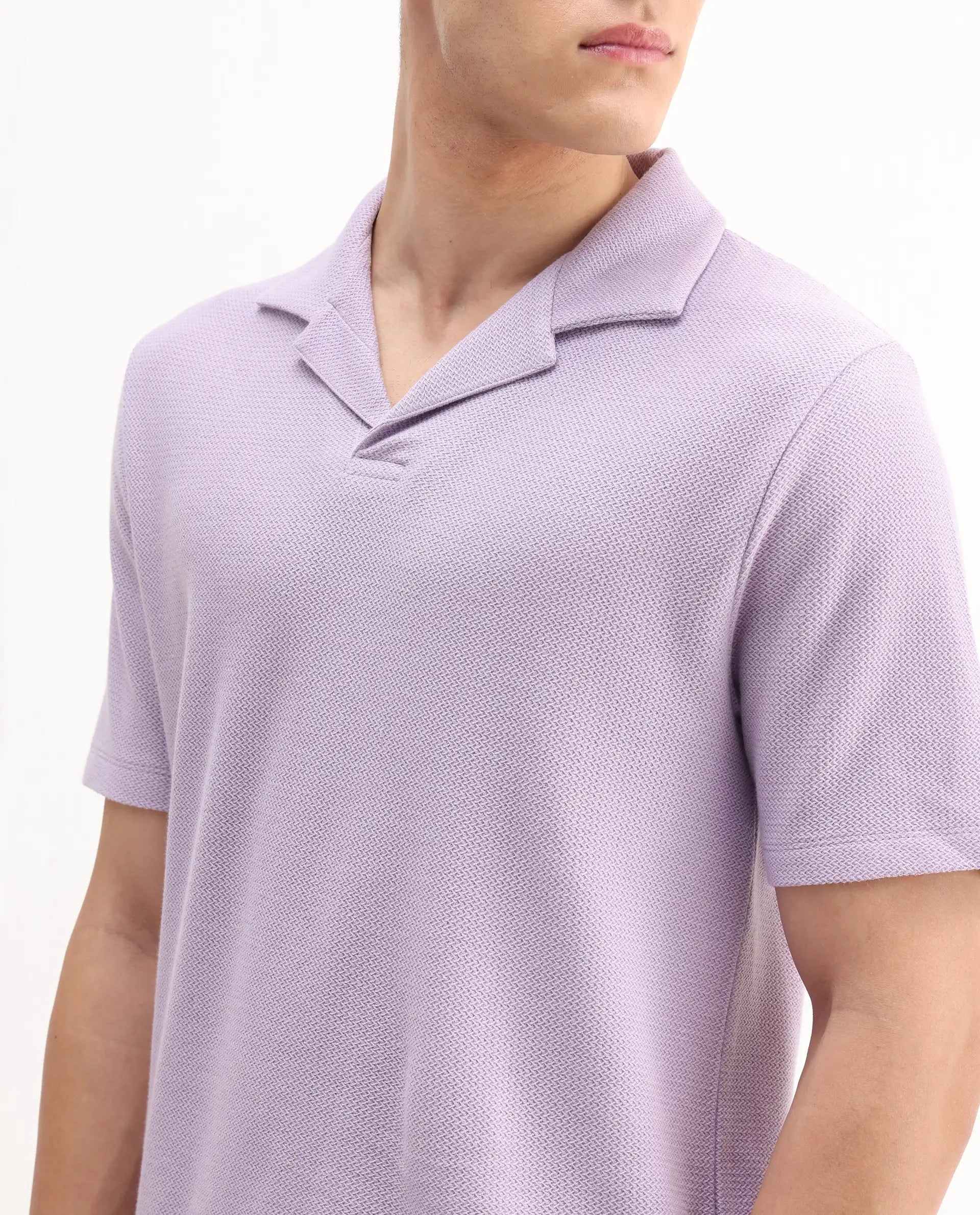 Rare Rabbit Men's Flen Pastel Purple Cotton Plain Regular Fit Half Sleeve Polo