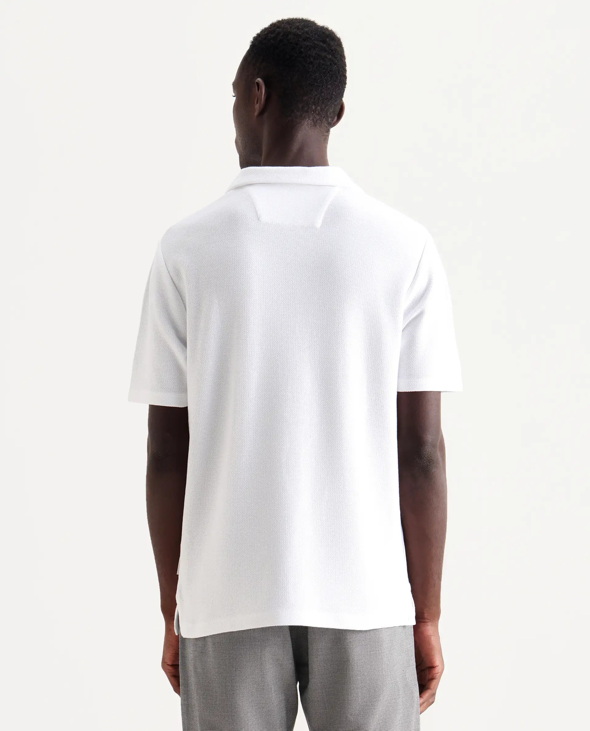 Rare Rabbit Men's Flen White Cotton Plain Regular Fit Half Sleeve Polo