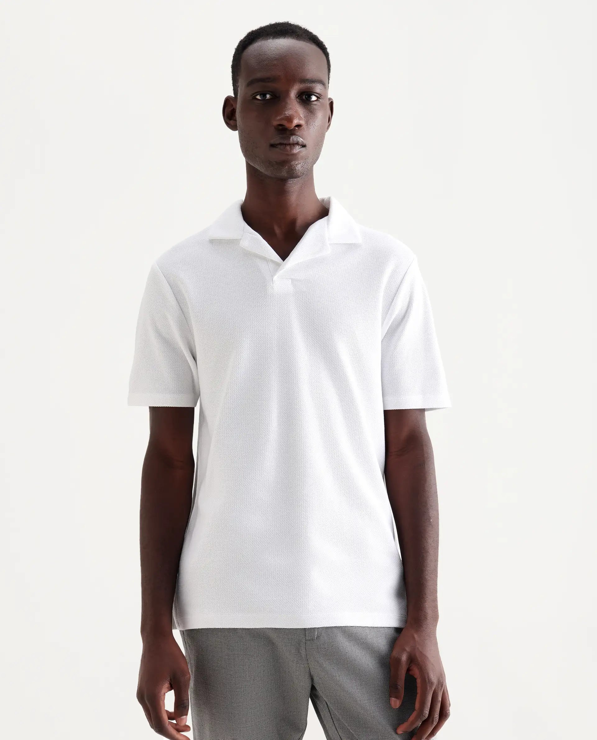 Rare Rabbit Men's Flen White Cotton Plain Regular Fit Half Sleeve Polo